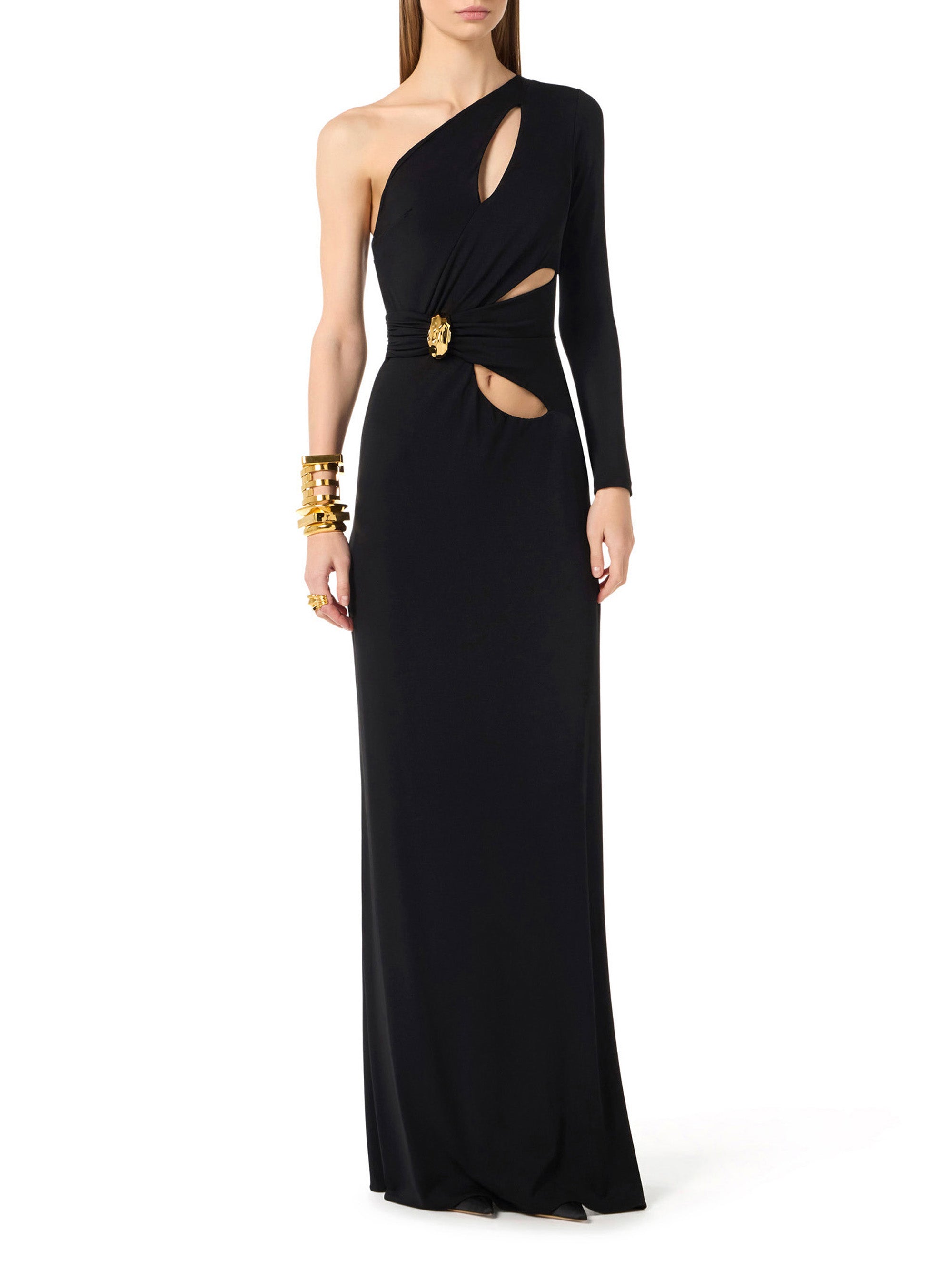 Red Carpet dress in crêpe fabric with jewel detail