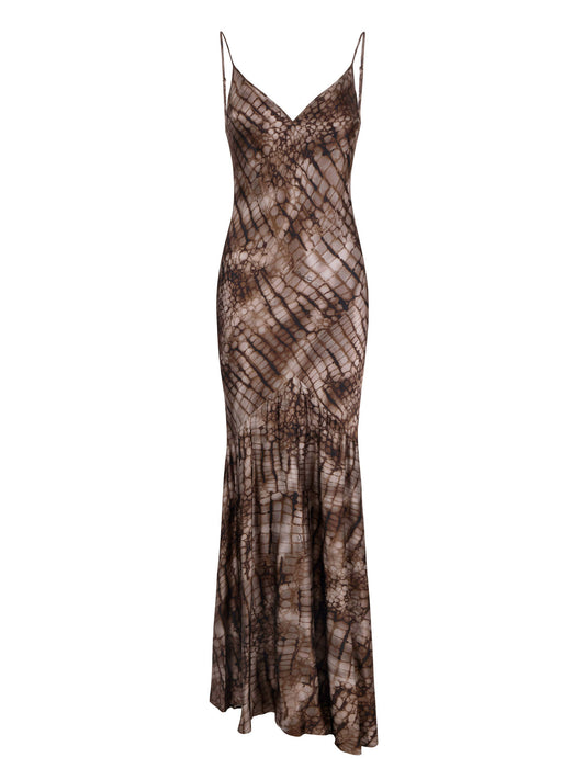 Red Carpet dress in stretch satin fabric with alligator print