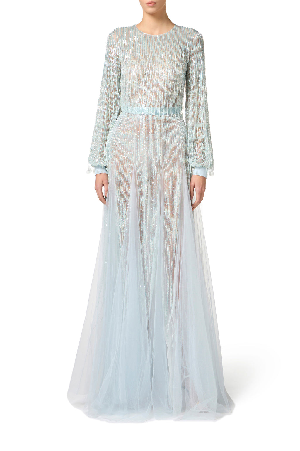 Red Carpet dress in georgette fabric with sequins fringes | LAST PIECE: 42