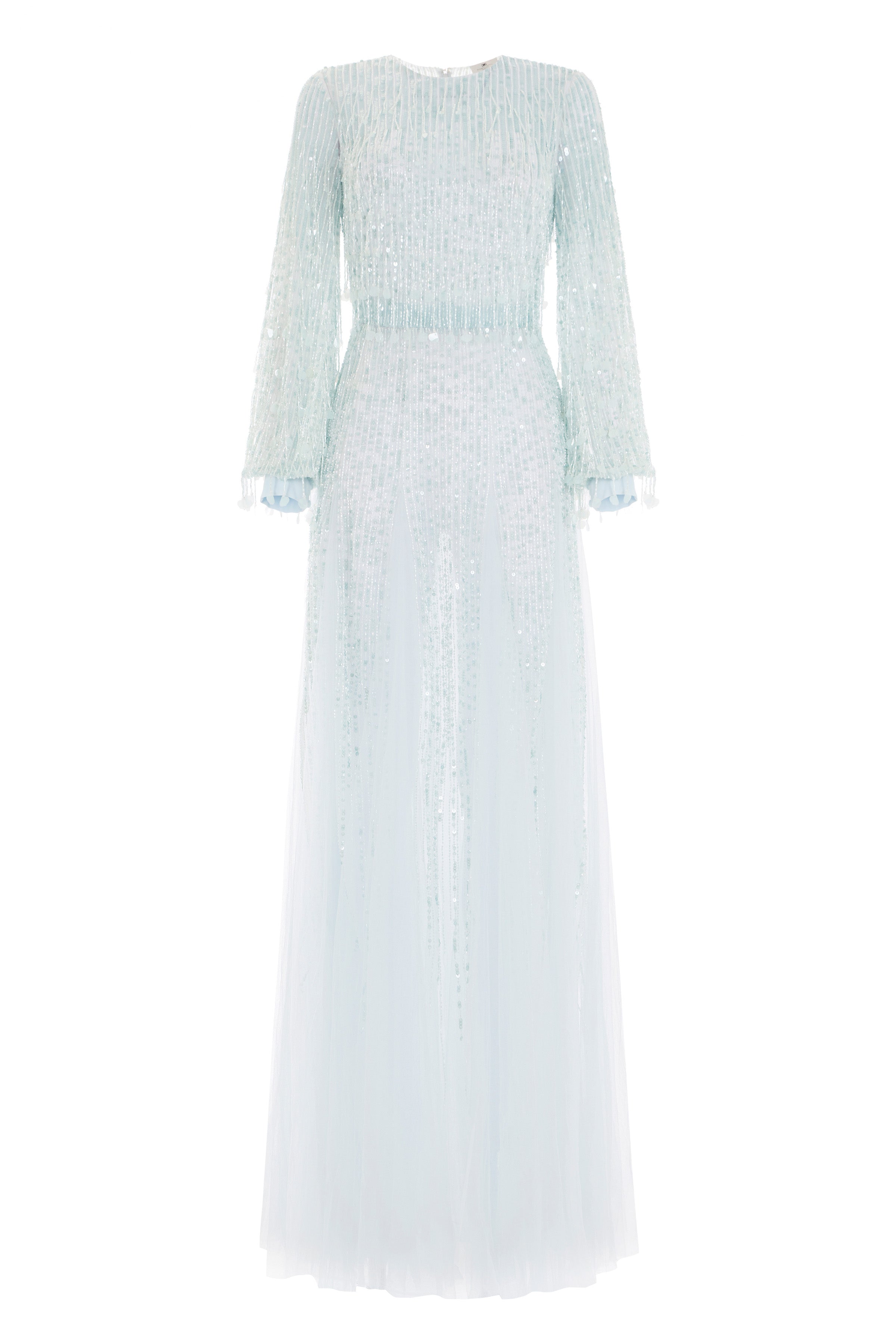 Red Carpet dress in georgette fabric with sequins fringes | LAST PIECE: 42