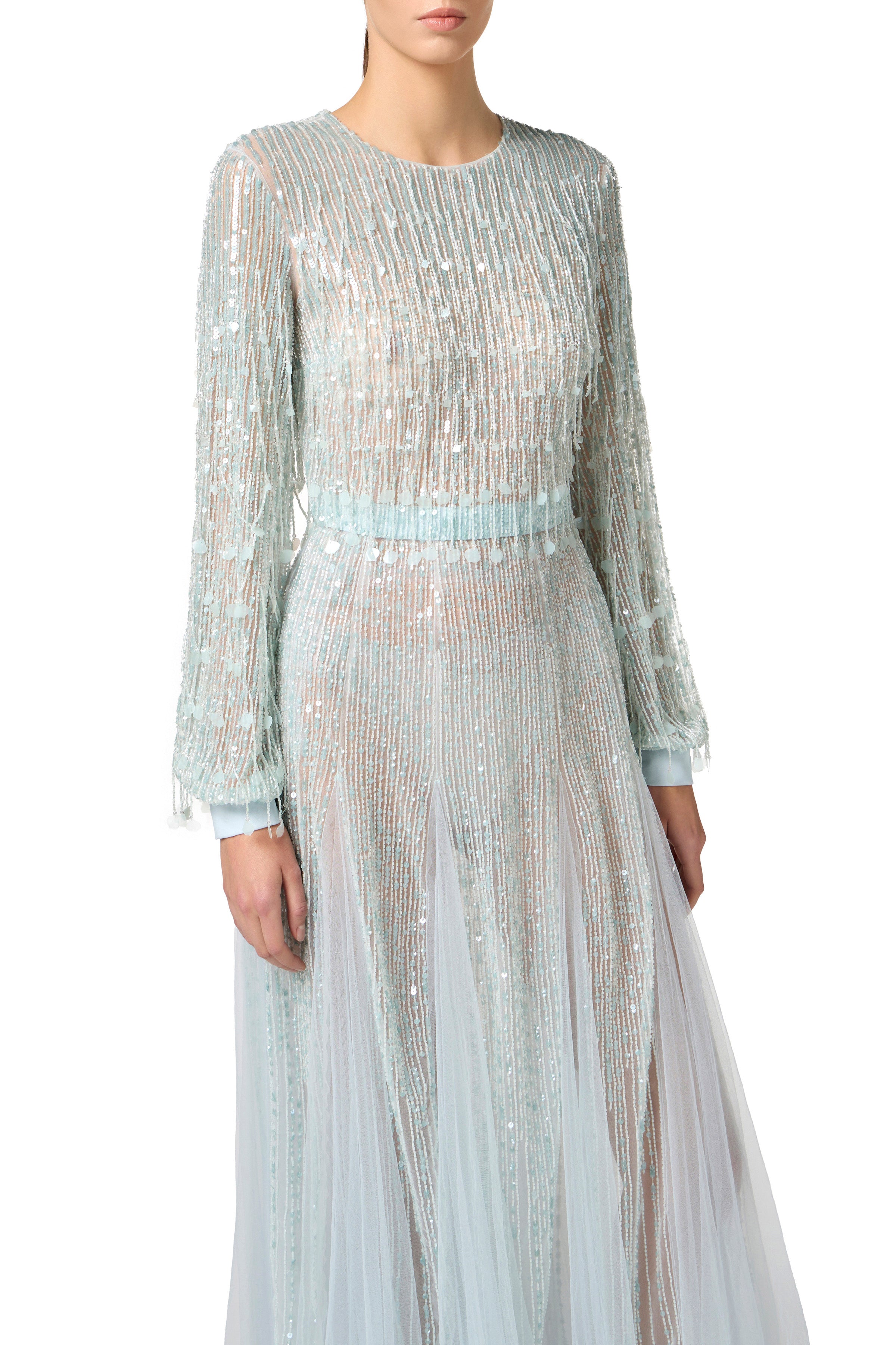 Red Carpet dress in georgette fabric with sequins fringes | LAST PIECE: 42