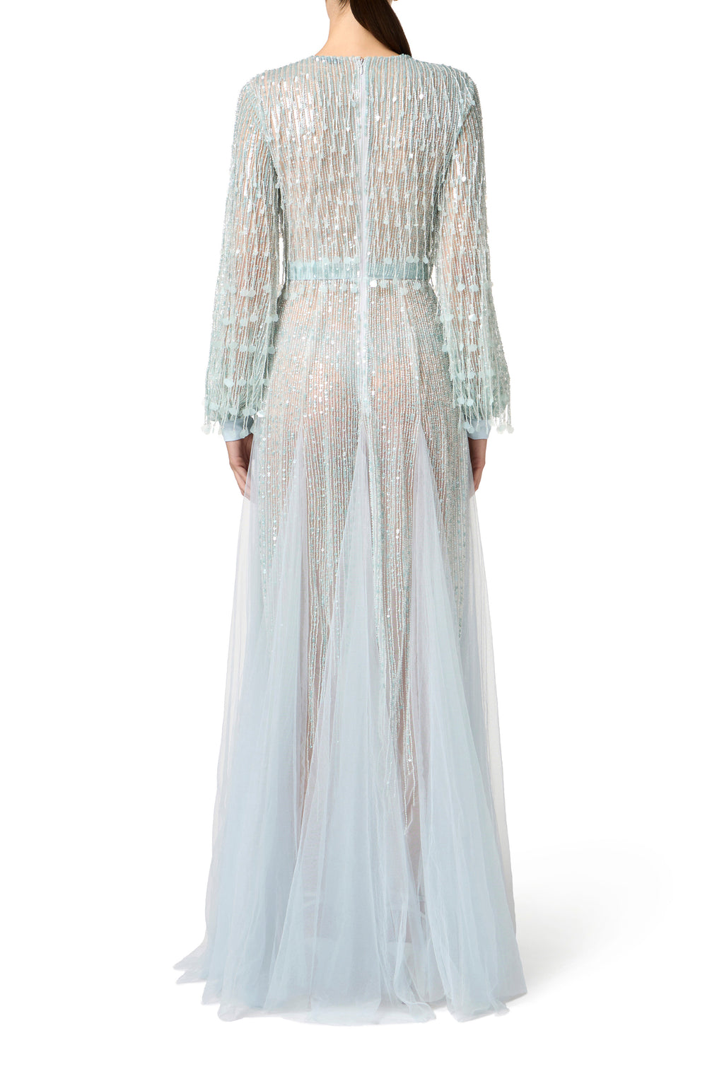 Red Carpet dress in georgette fabric with sequins fringes | LAST PIECE: 42