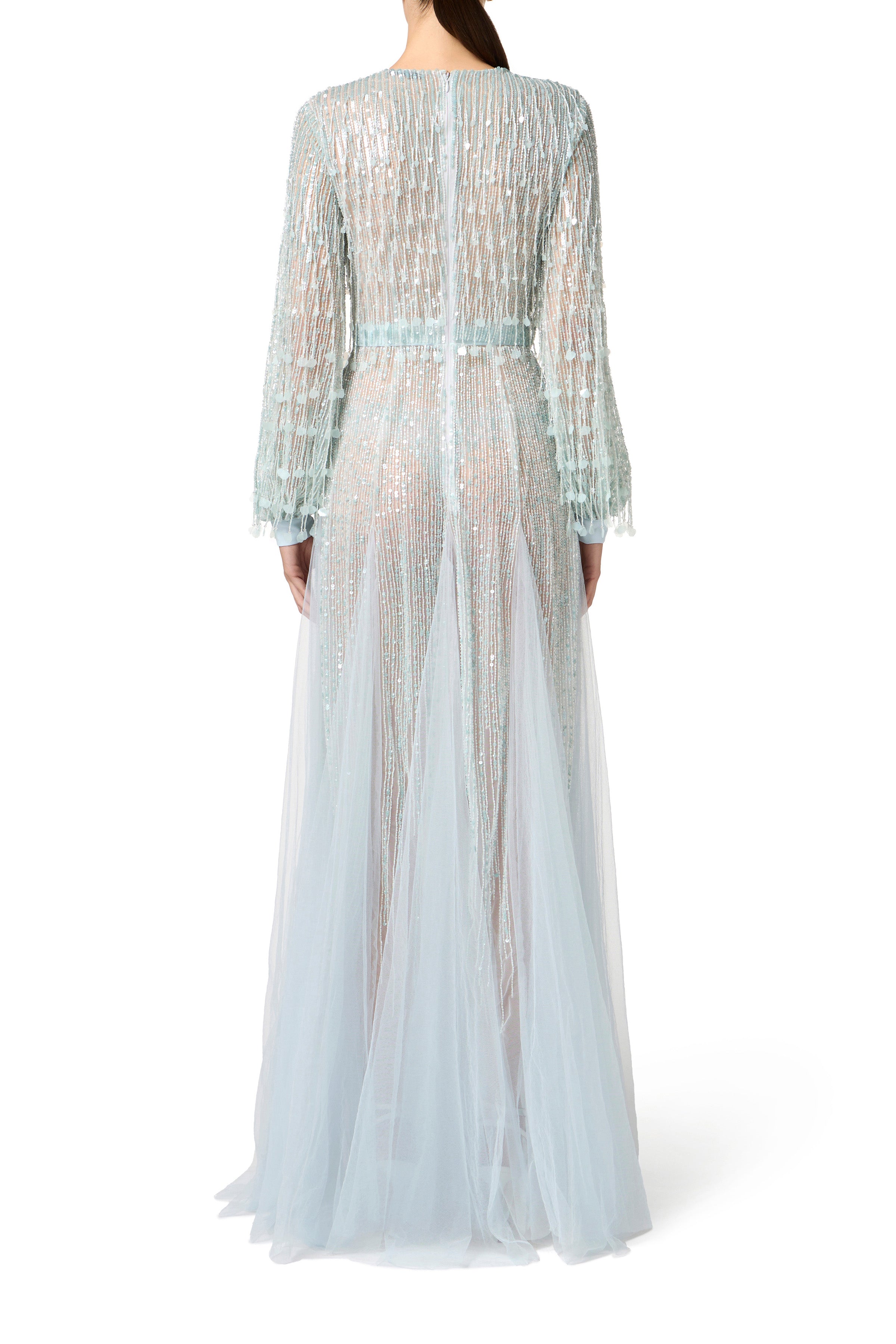Red Carpet dress in georgette fabric with sequins fringes | LAST PIECE: 42