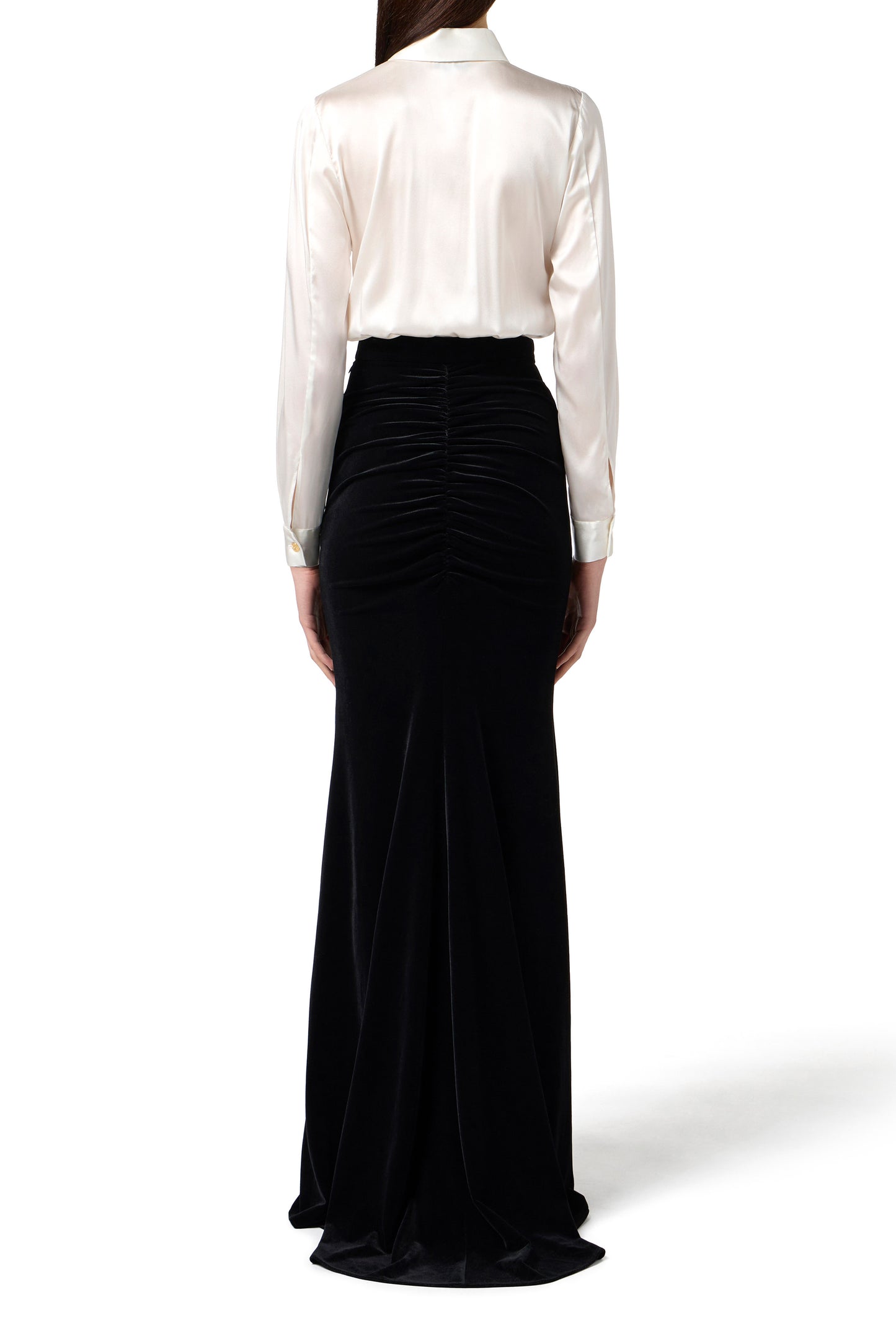 Red Carpet dress in satin and velvet fabric