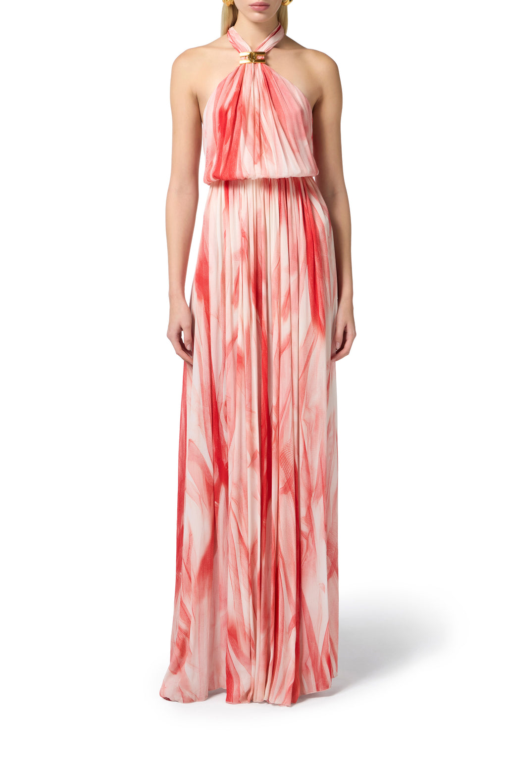 Red Carpet dress in viscose fabric with tulle print | LAST PIECE: 40/44