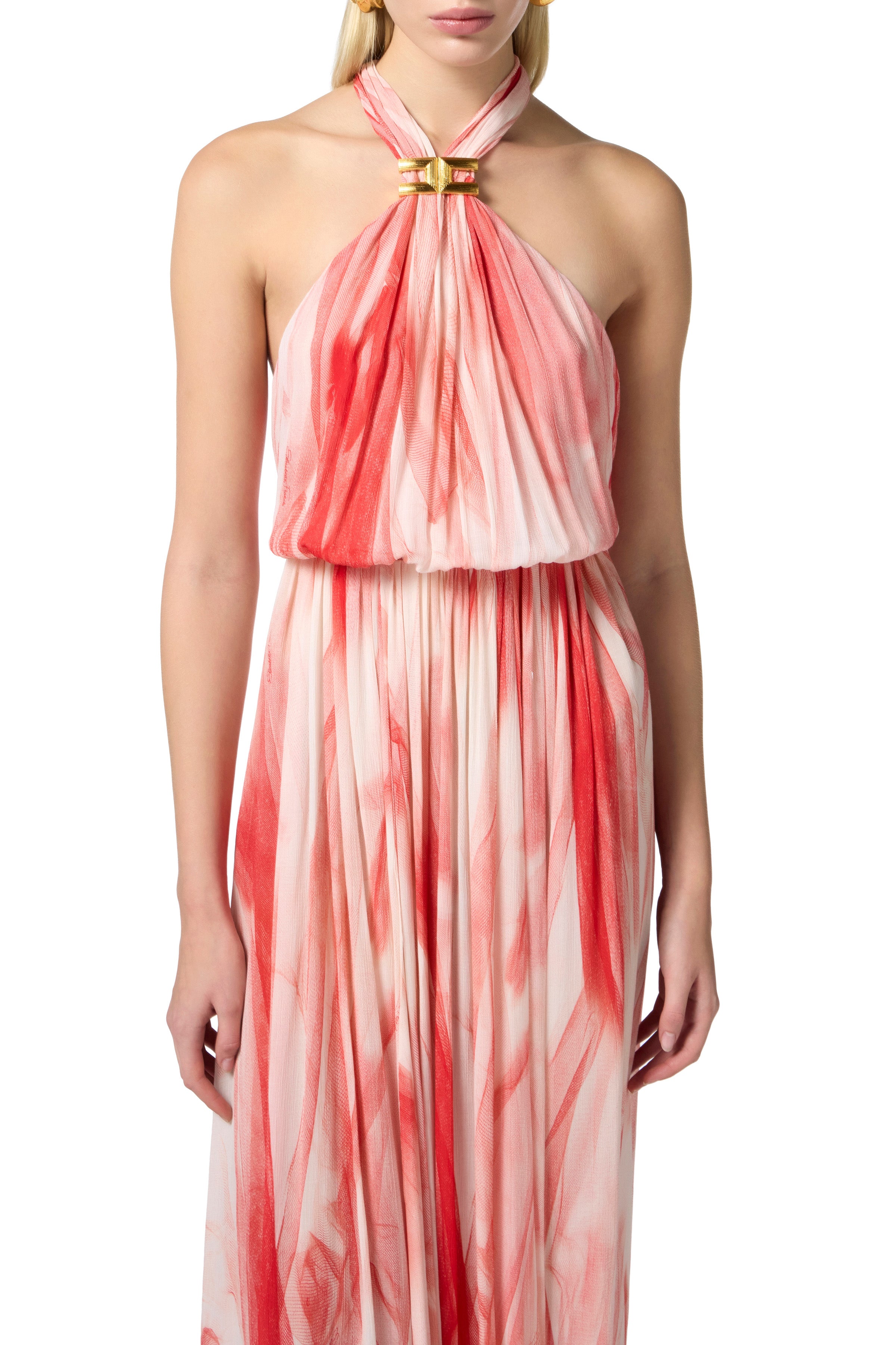 Red Carpet dress in viscose fabric with tulle print | LAST PIECE: 40/44