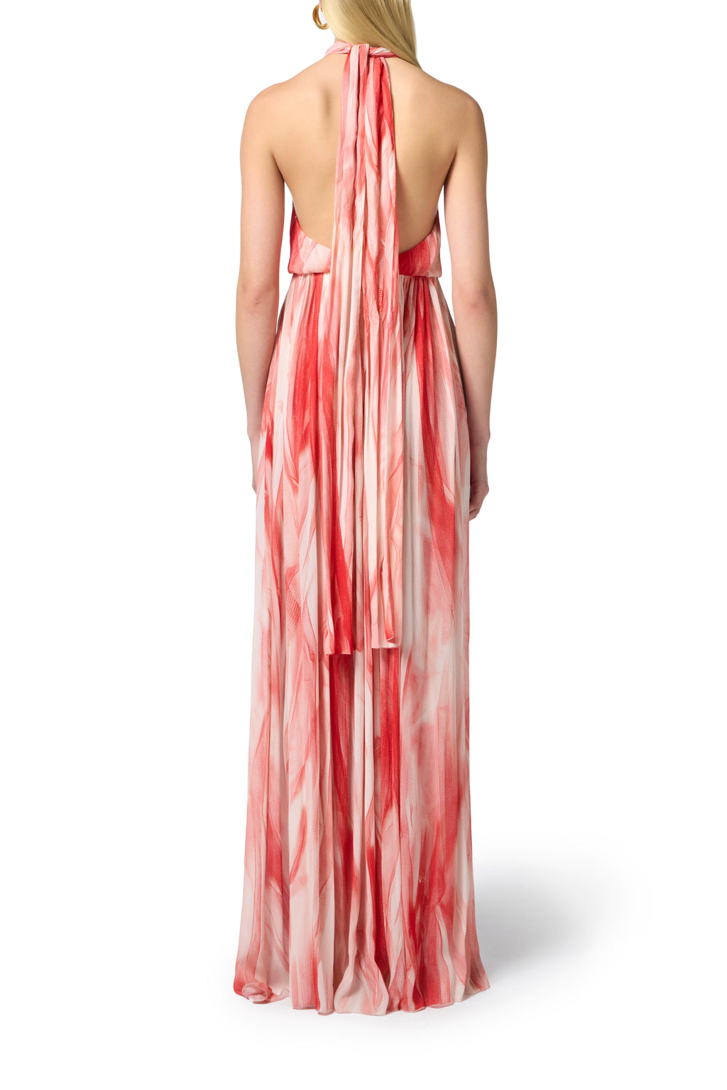 Red Carpet dress in viscose fabric with tulle print | LAST PIECE: 40/44