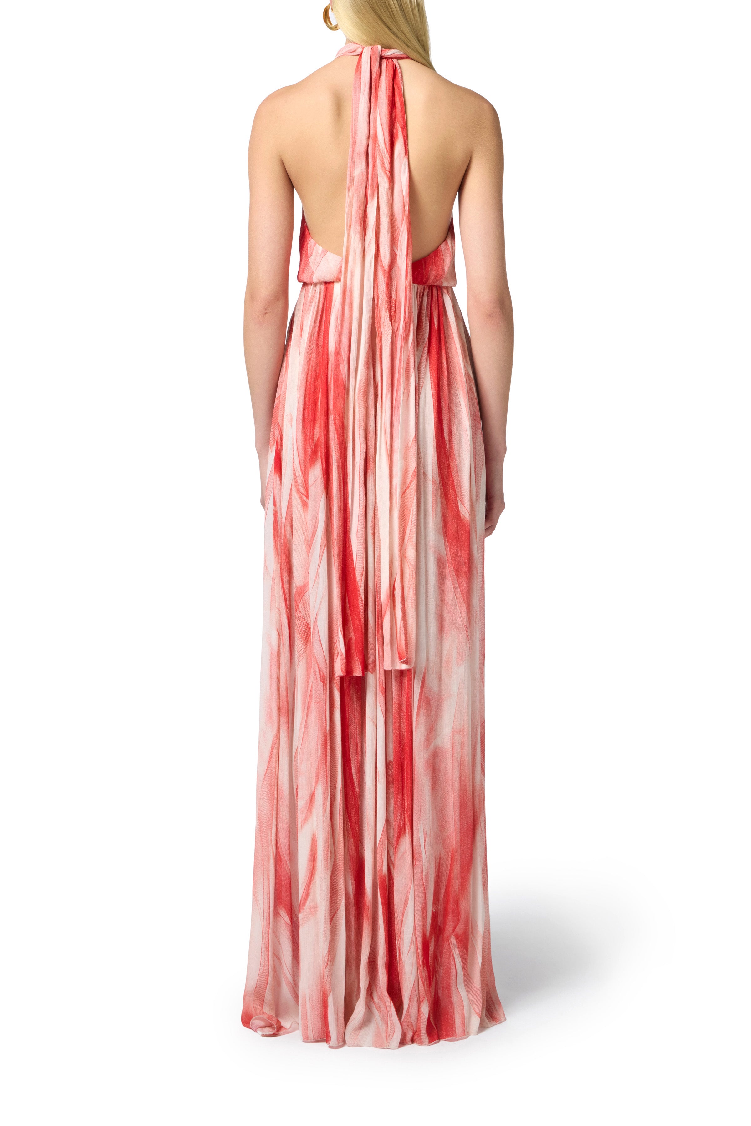 Red Carpet dress in viscose fabric with tulle print | LAST PIECE: 40/44