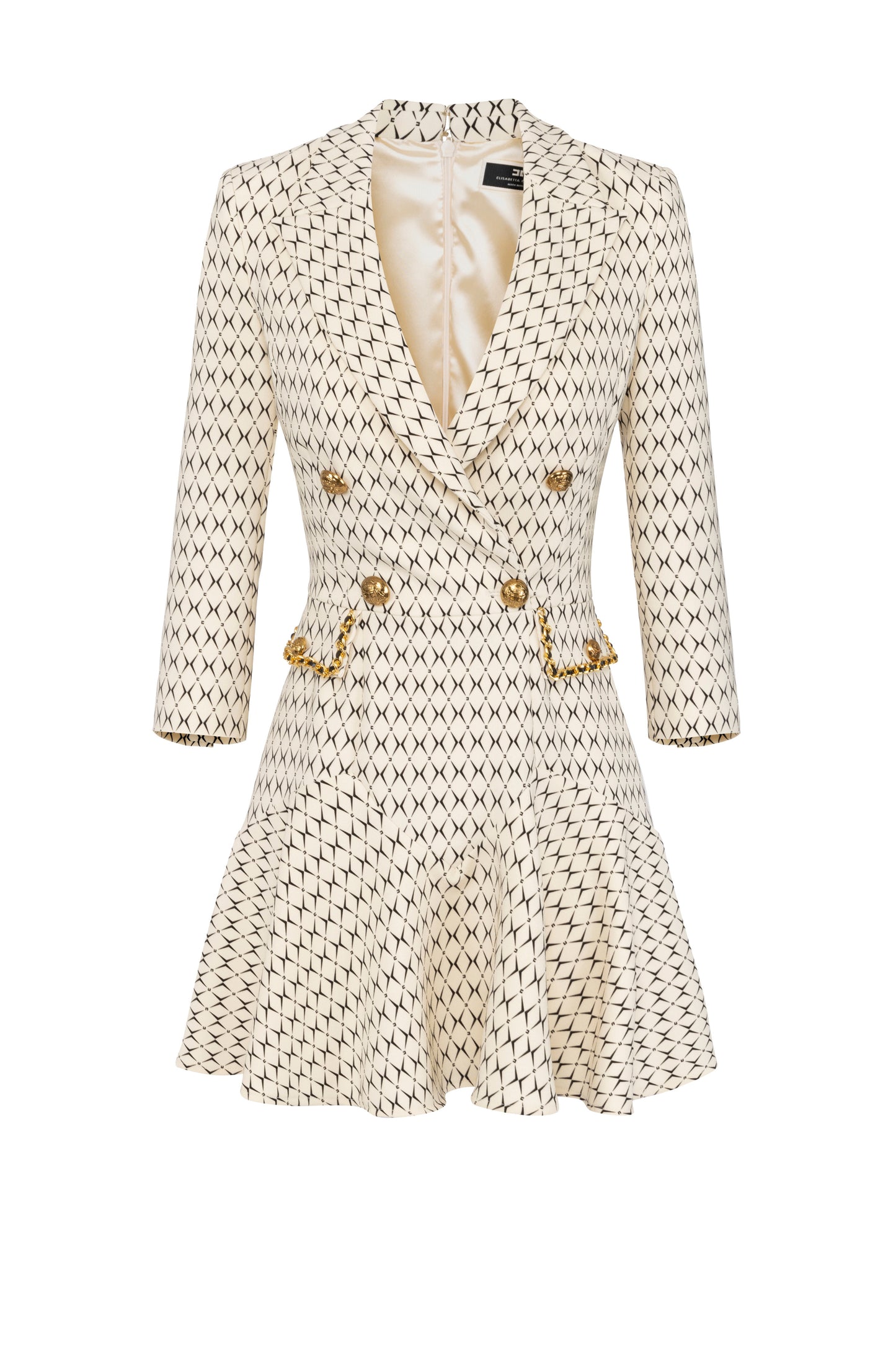 Stretch crêpe coat dress with diamond print and chain