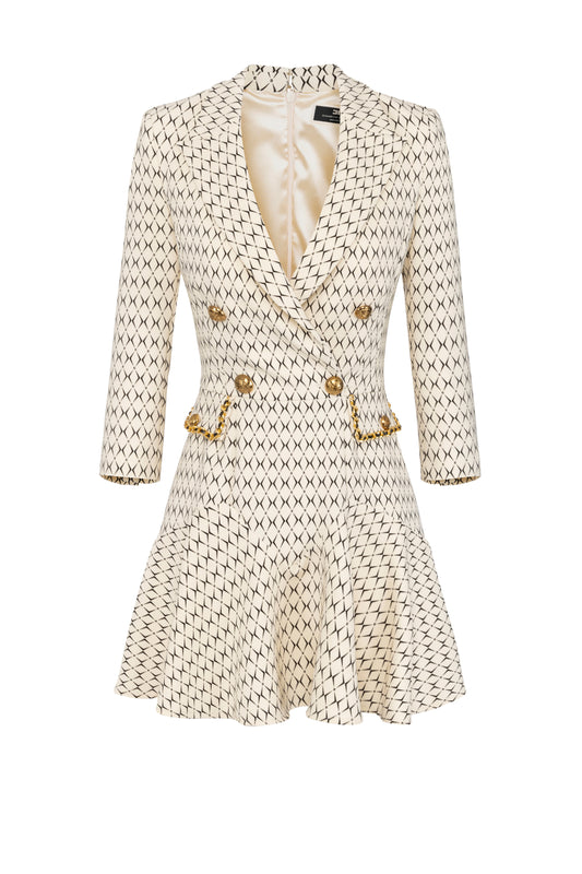 Stretch crêpe coat dress with diamond print and chain