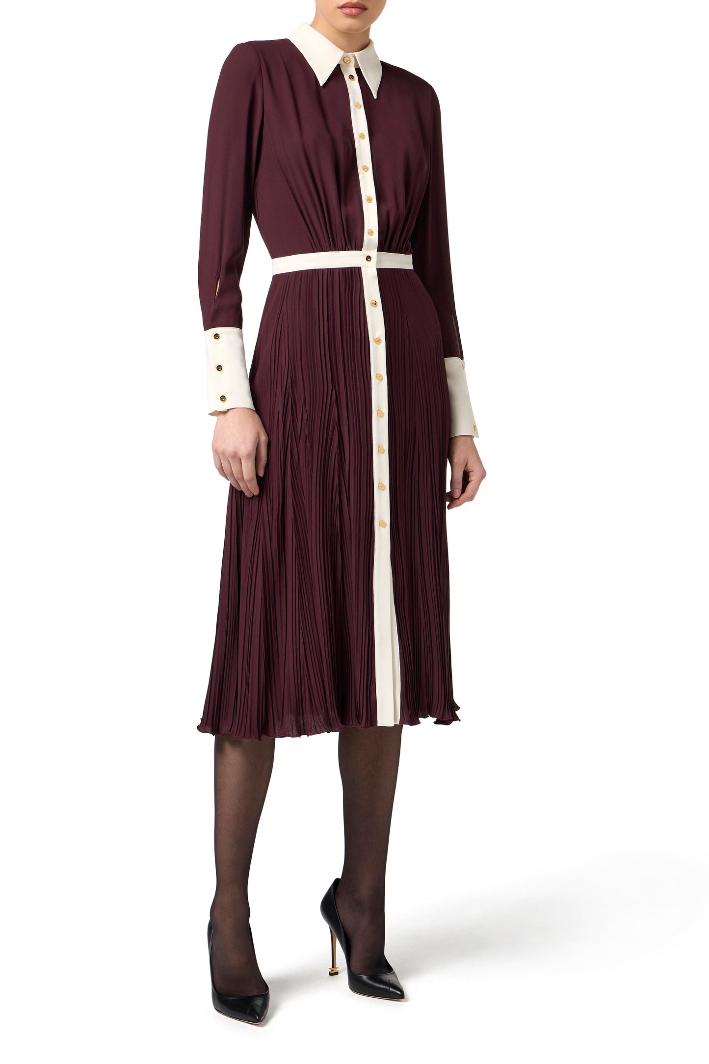 Colour-blocking dress in viscose georgette fabric