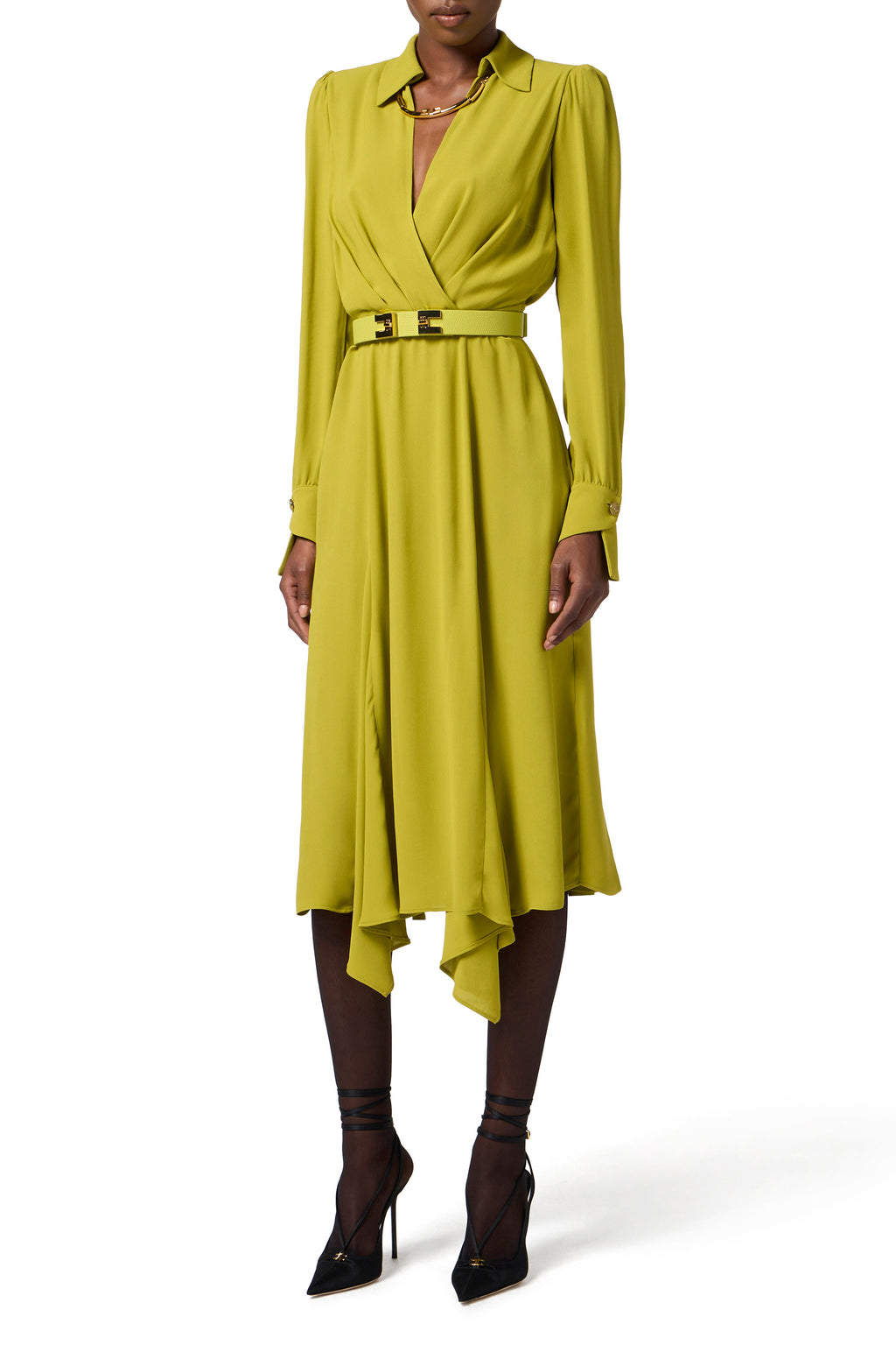 Dress in georgette fabric with tubular necklace