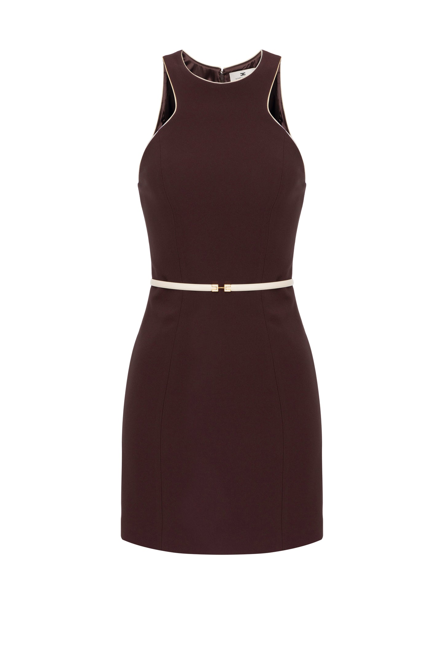 Dress in crêpe fabric with contrasting belt