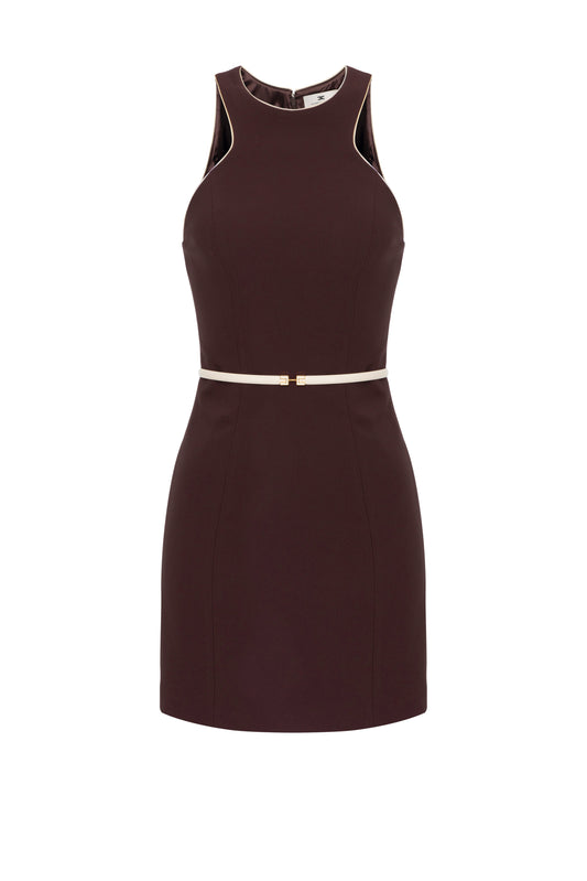 Dress in crêpe fabric with contrasting belt