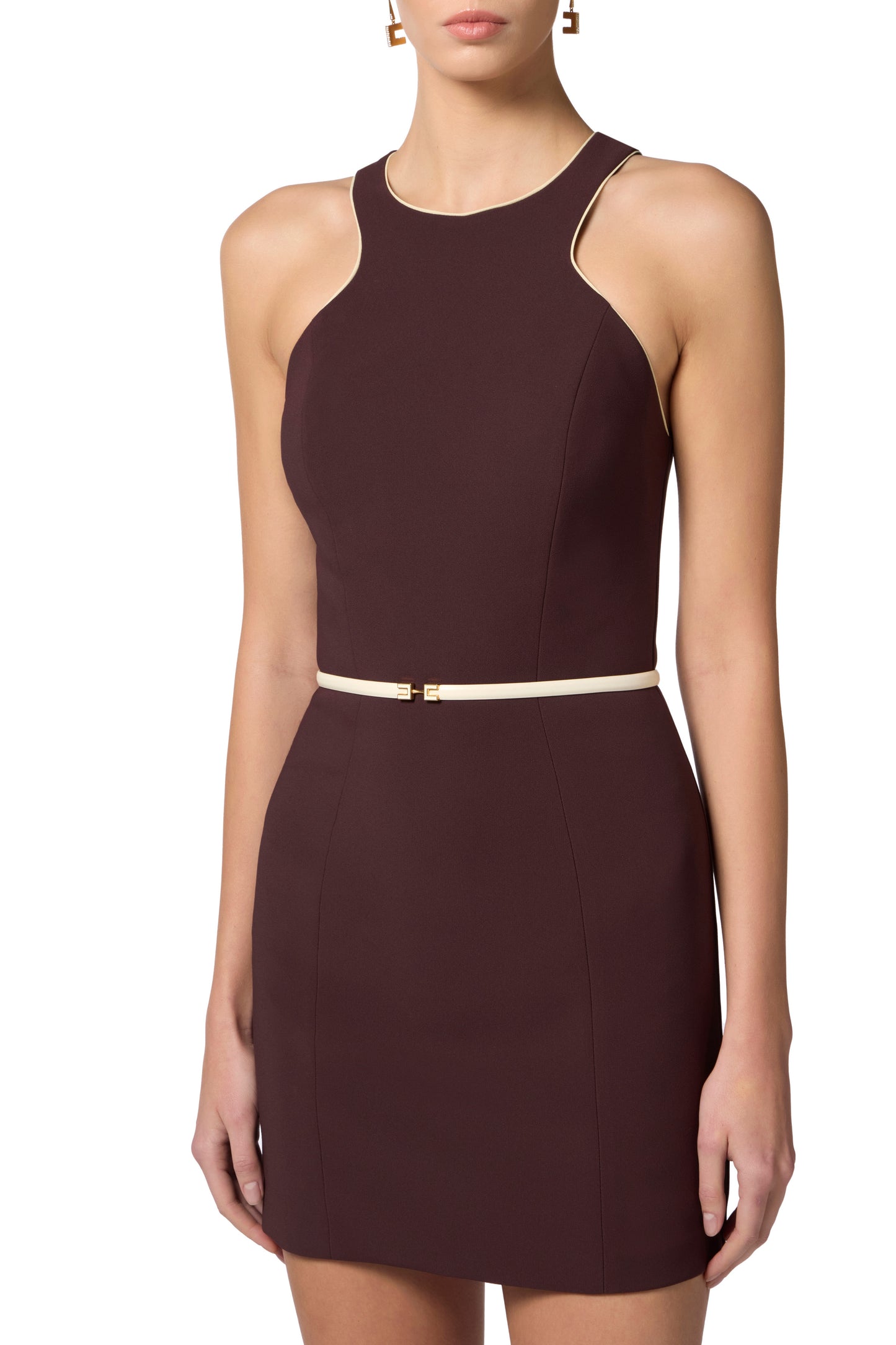 Dress in crêpe fabric with contrasting belt