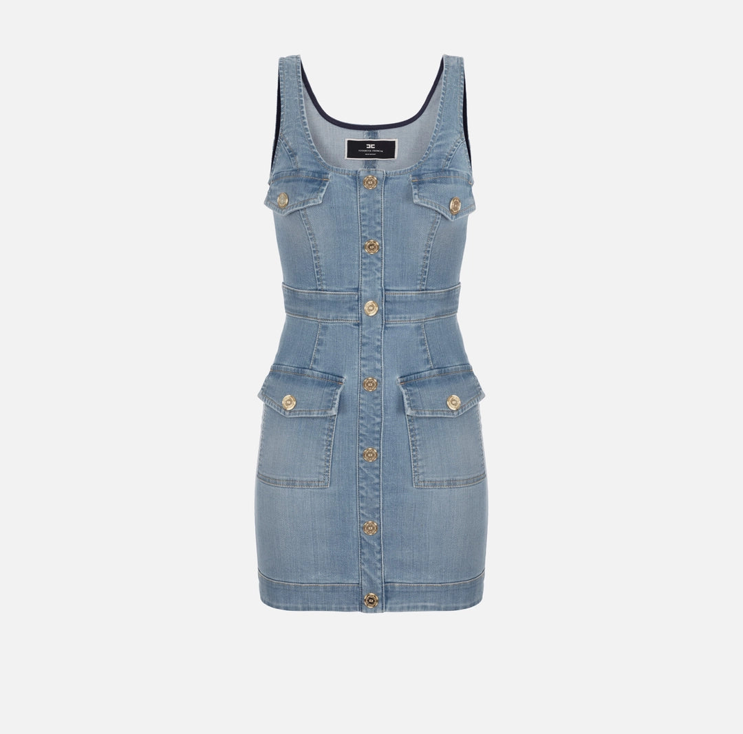 Denim mini-dress with row of buttons