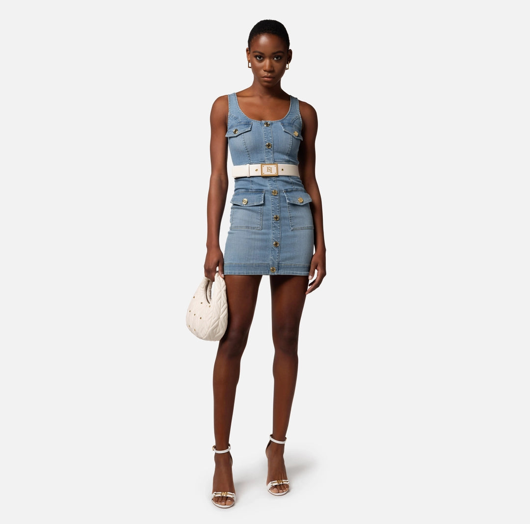 Denim mini-dress with row of buttons