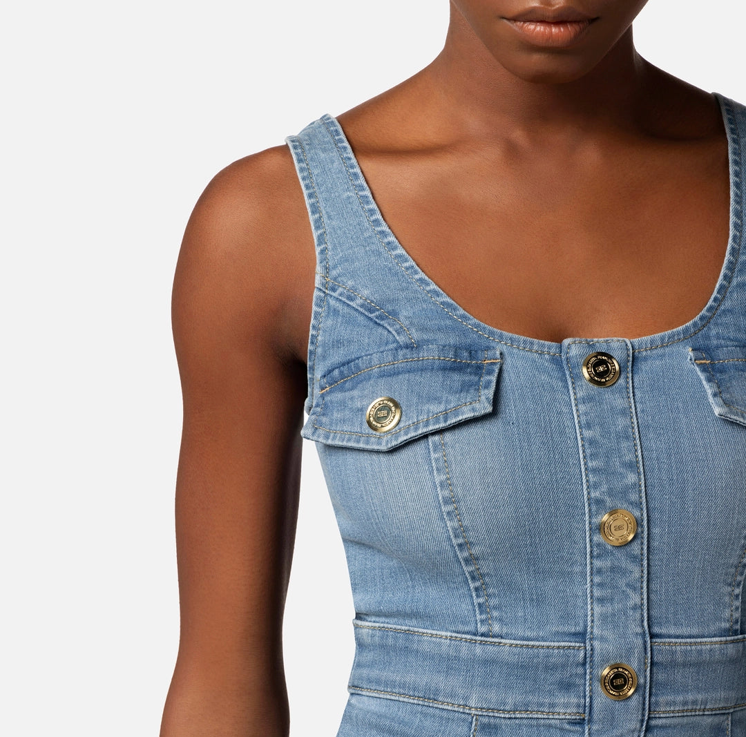 Denim mini-dress with row of buttons