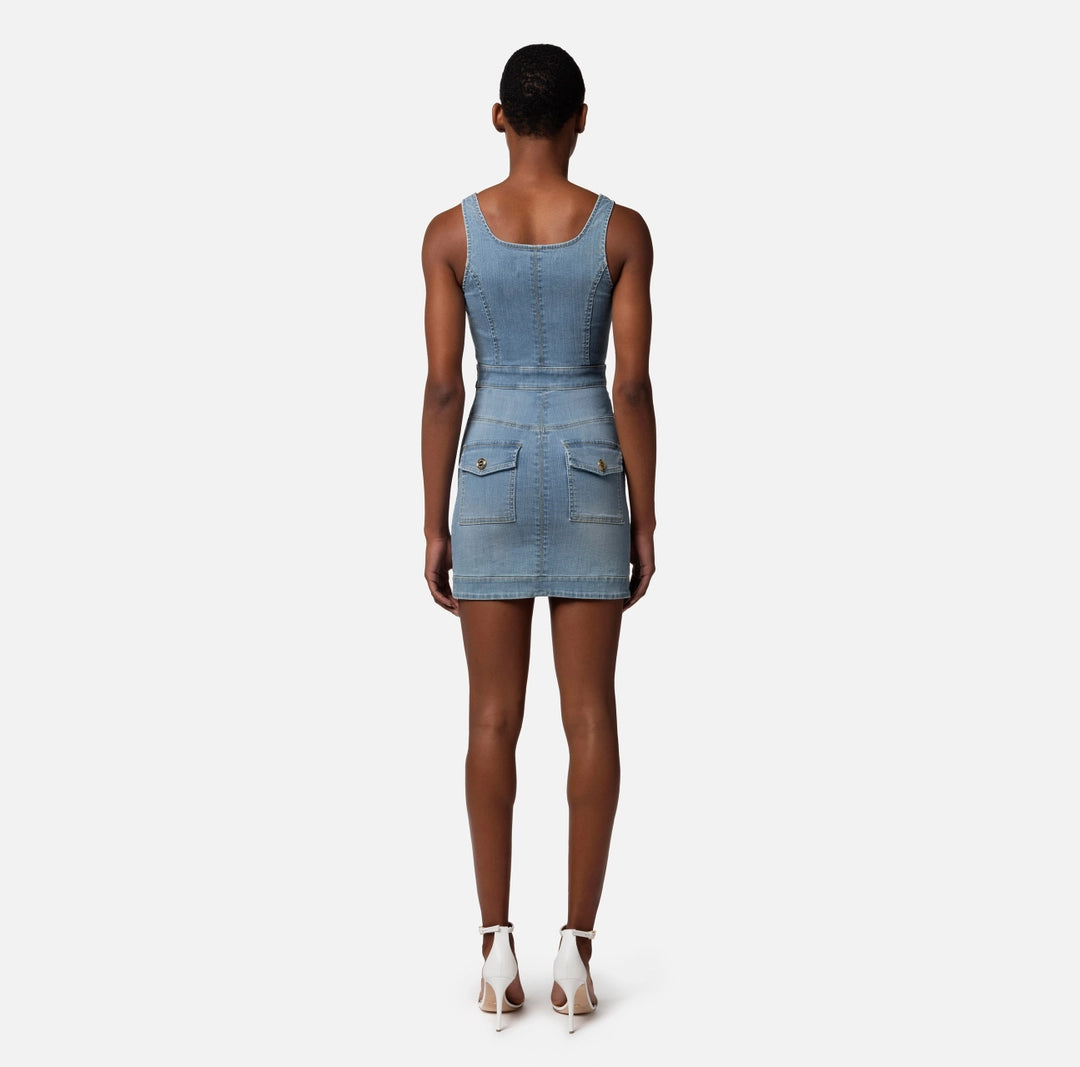 Denim mini-dress with row of buttons