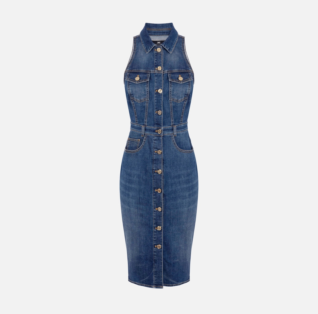 Denim midi dress with row of buttons