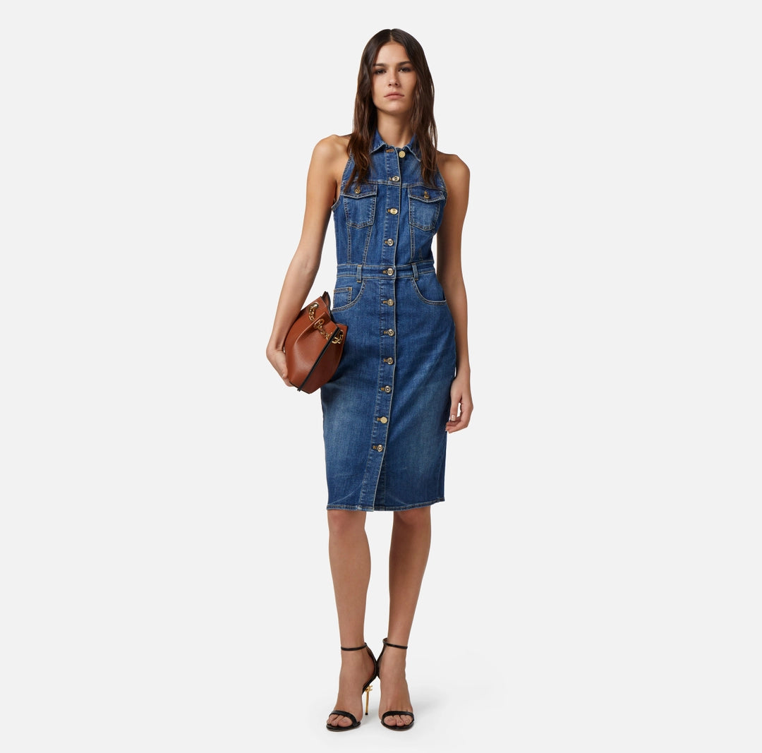 Denim midi dress with row of buttons