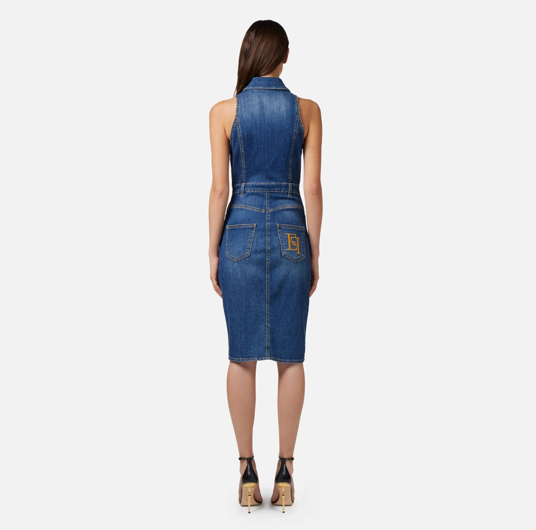 Denim midi dress with row of buttons