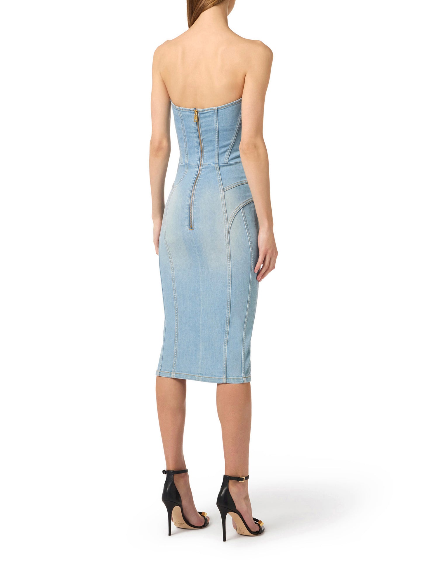 Denim dress with crossover laces