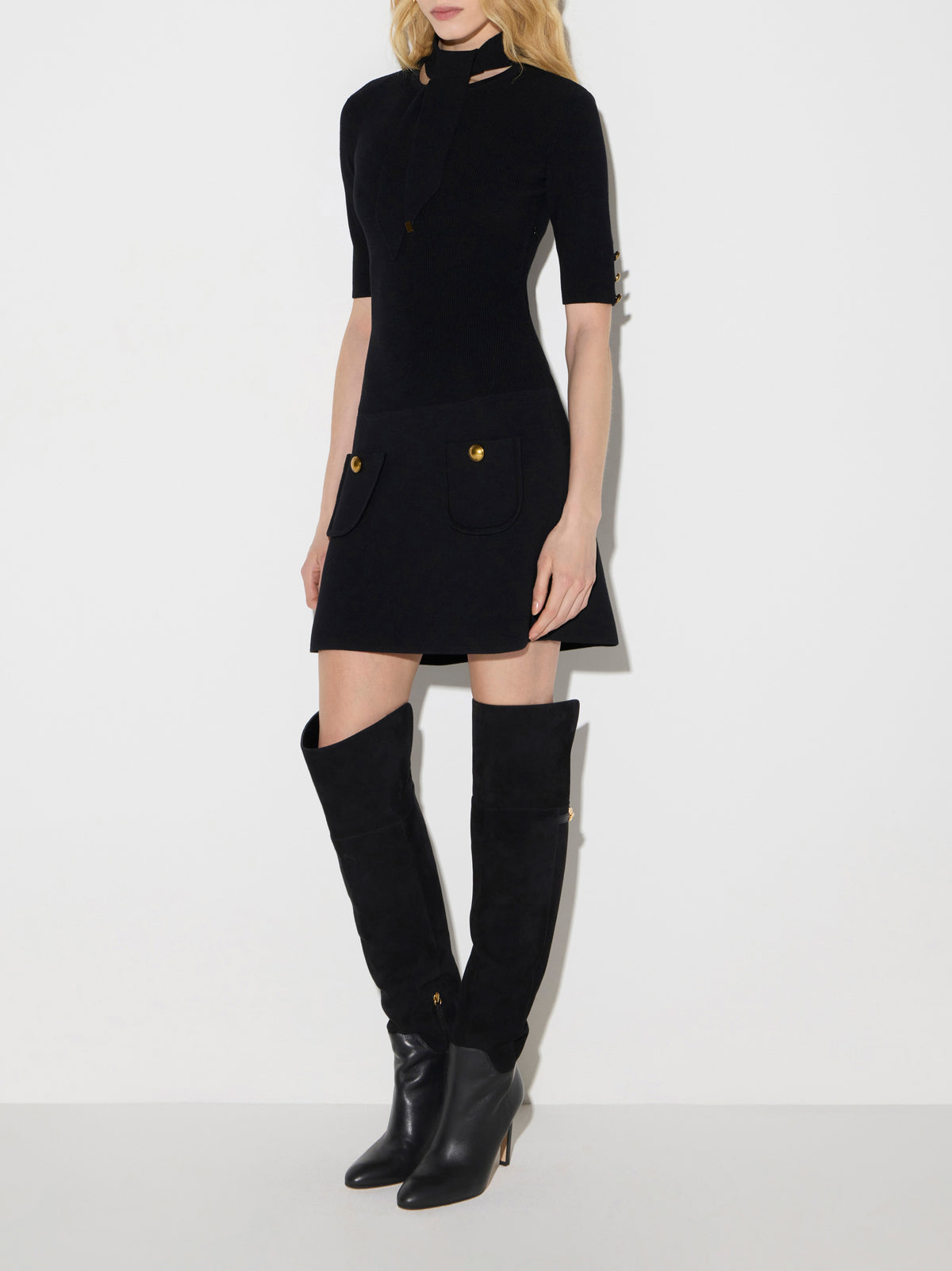 Mini dress in knit fabric with jewel buttons
