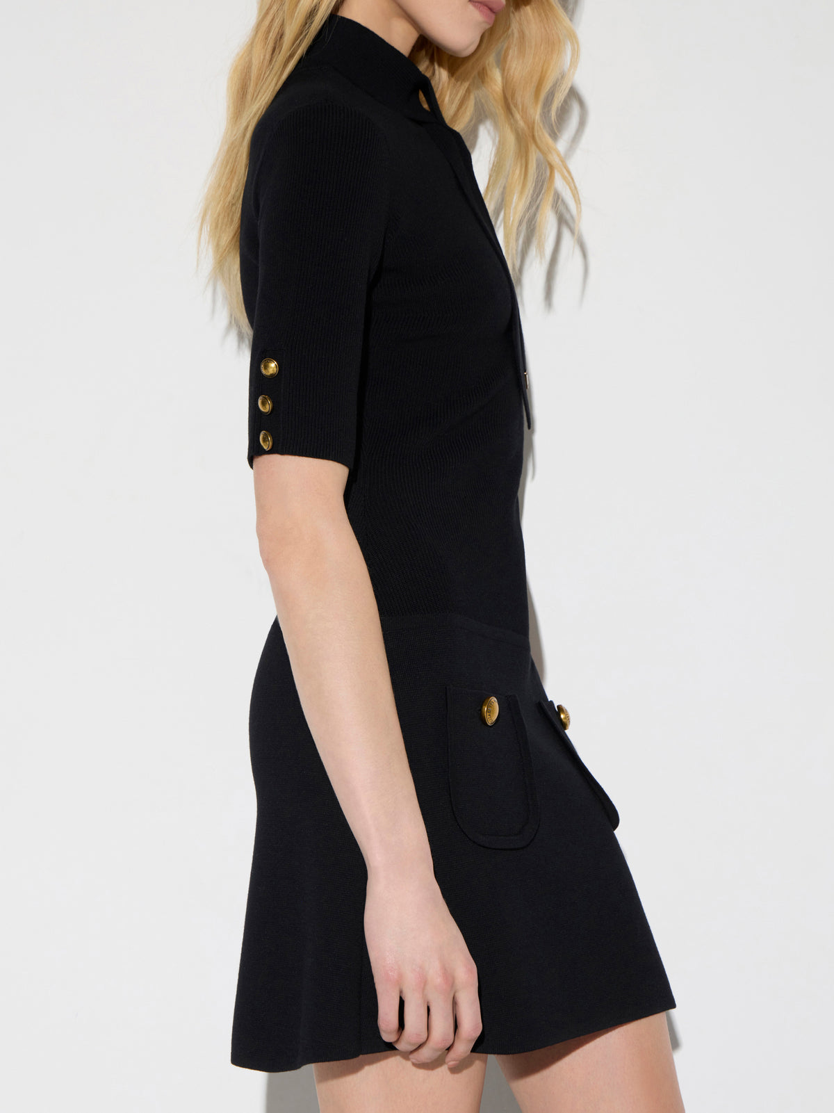 Mini dress in knit fabric with jewel buttons