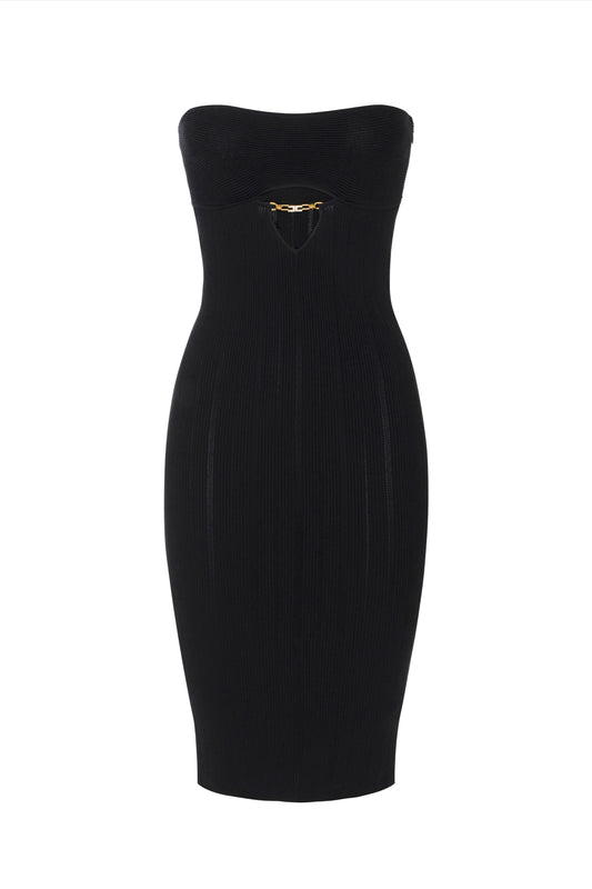 Dress in ribbed knit fabric with openwork details