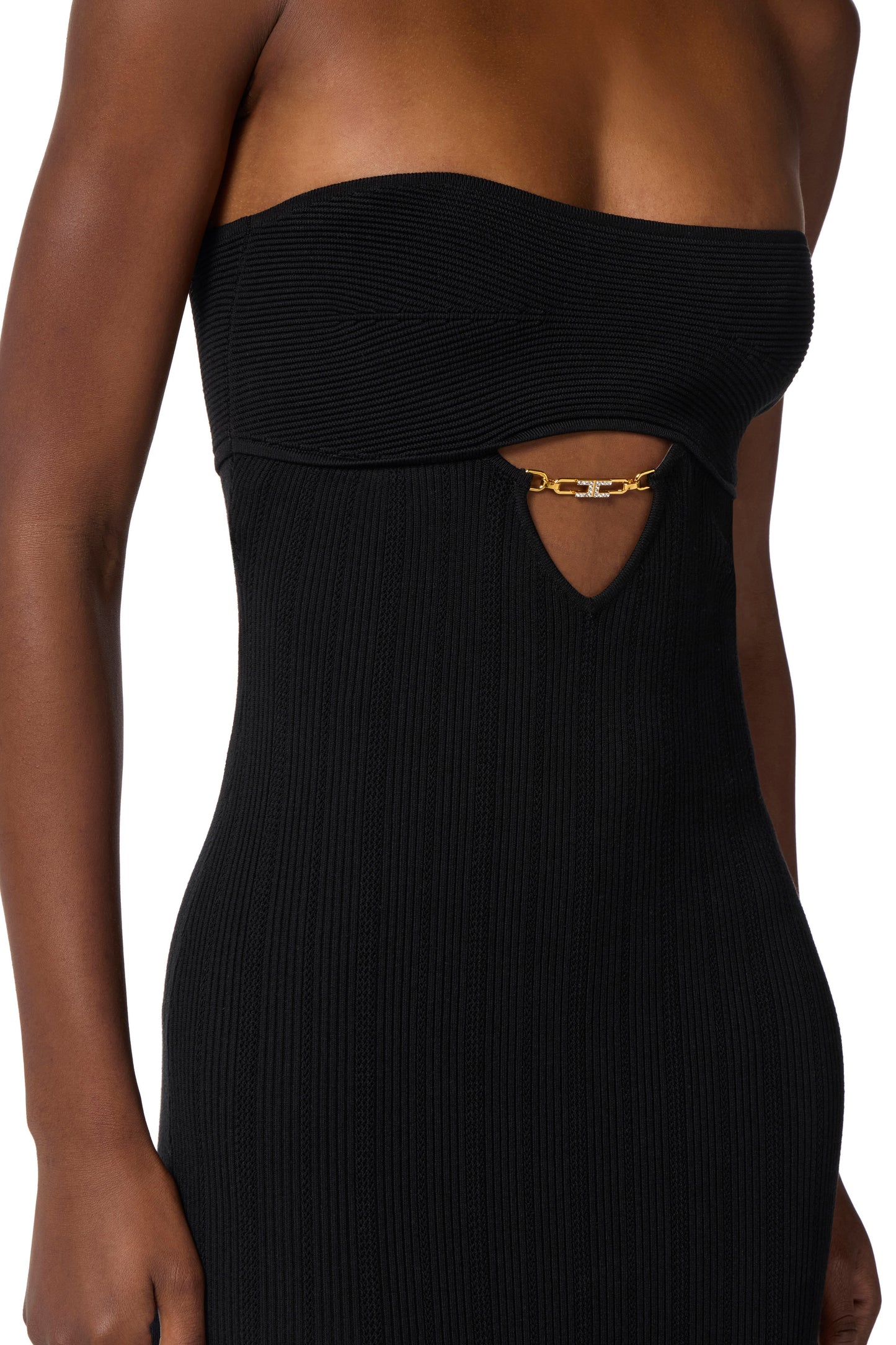 Dress in ribbed knit fabric with openwork details