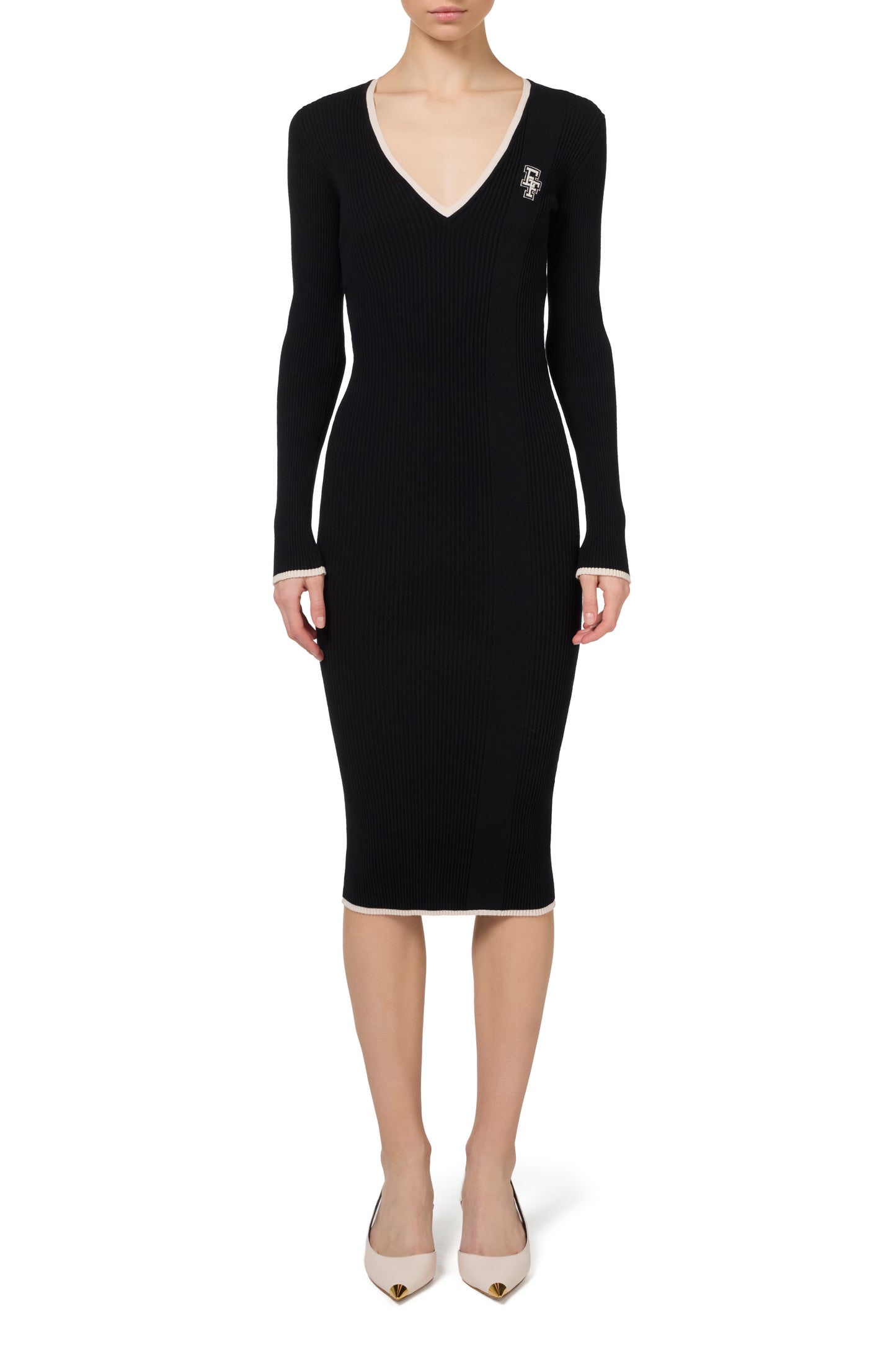 Midi dress in viscose fabric with contrasting logo