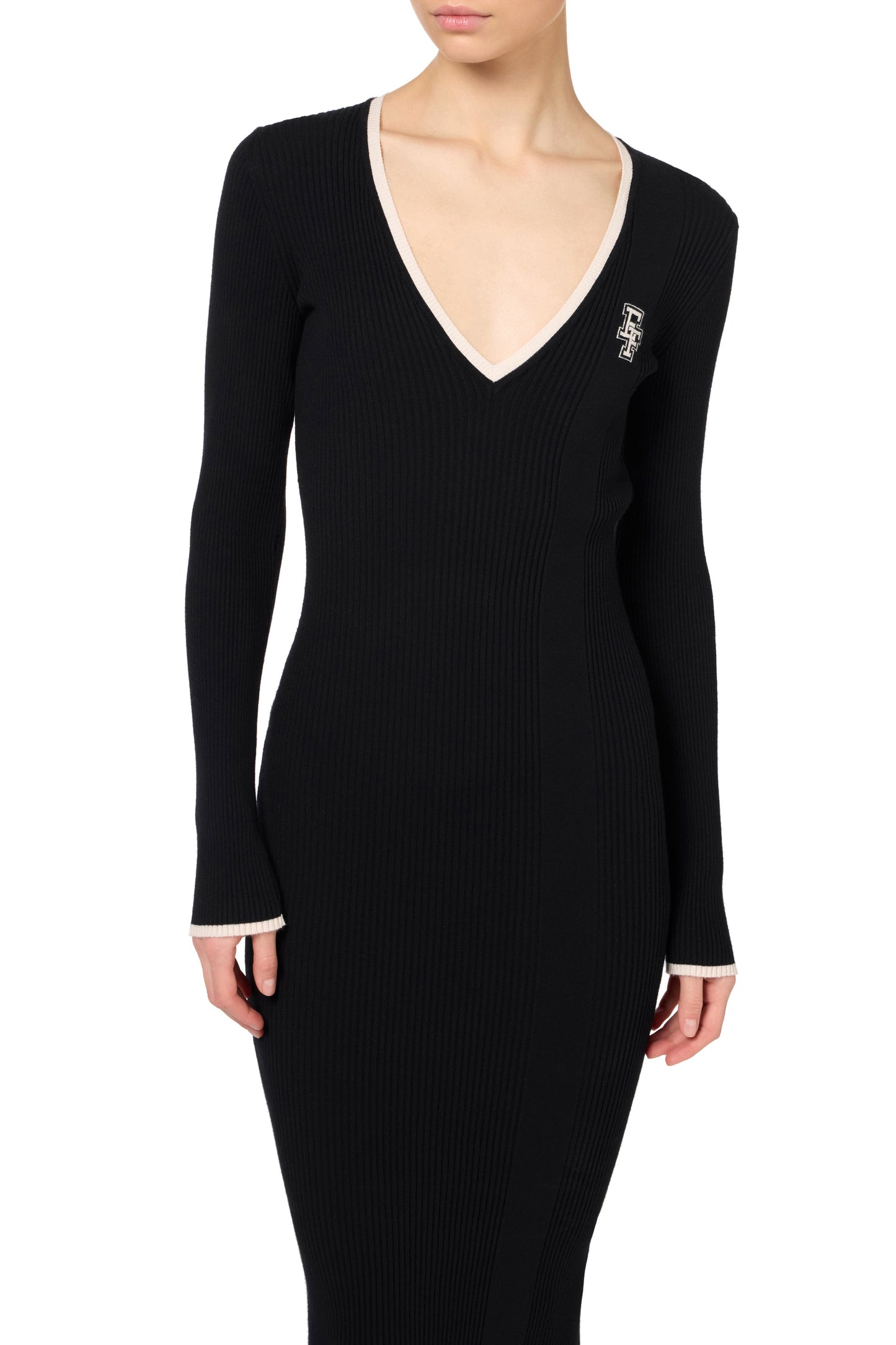 Midi dress in viscose fabric with contrasting logo