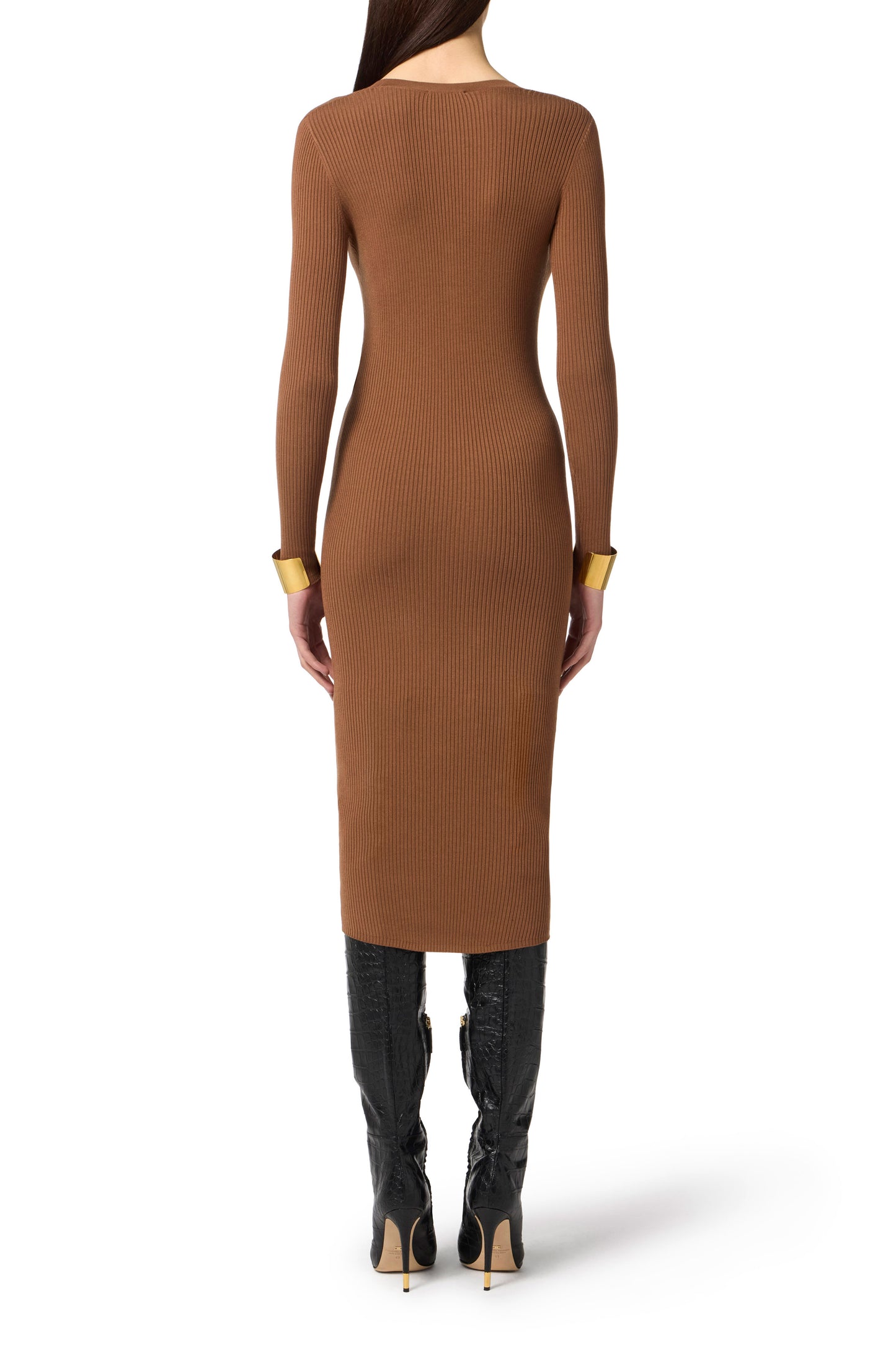 Dress in ribbed knit fabric with breast pocket