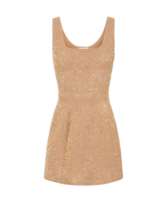 Knit mini dress with sequins in Pelle/Gold – luxury fashion at Meranesy