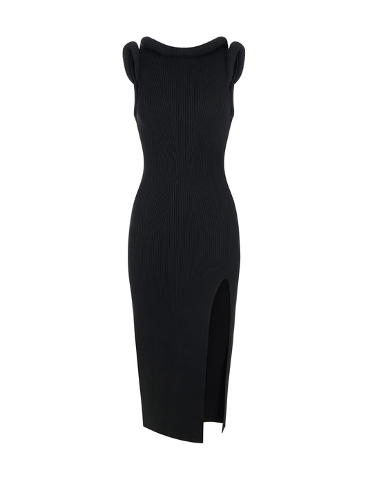 Knit dress with 3D details in Nero – luxury fashion at Meranesy