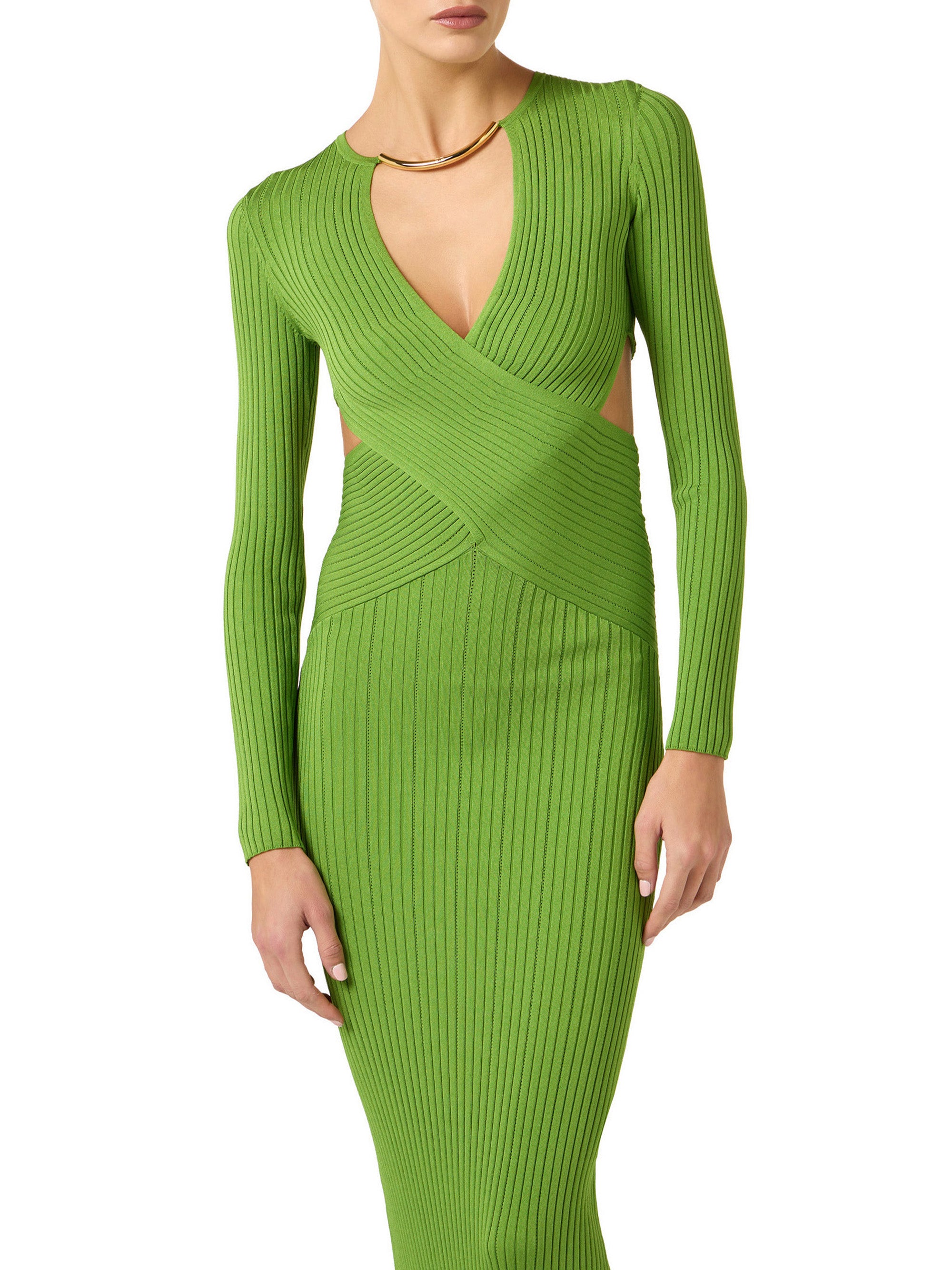 Red Carpet dress in openwork knit fabric with jewel detail