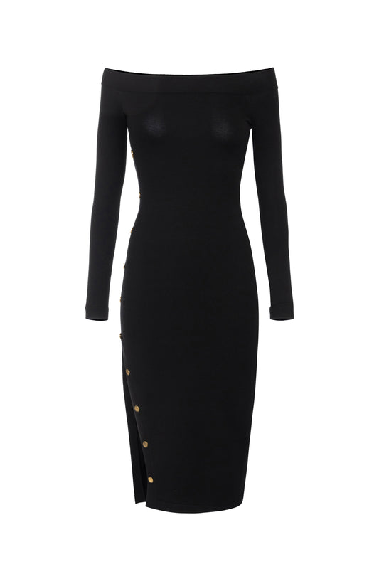 Midi dress in viscose with buttons on the slit