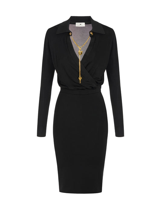 Viscose yarn dress with jewel chain
