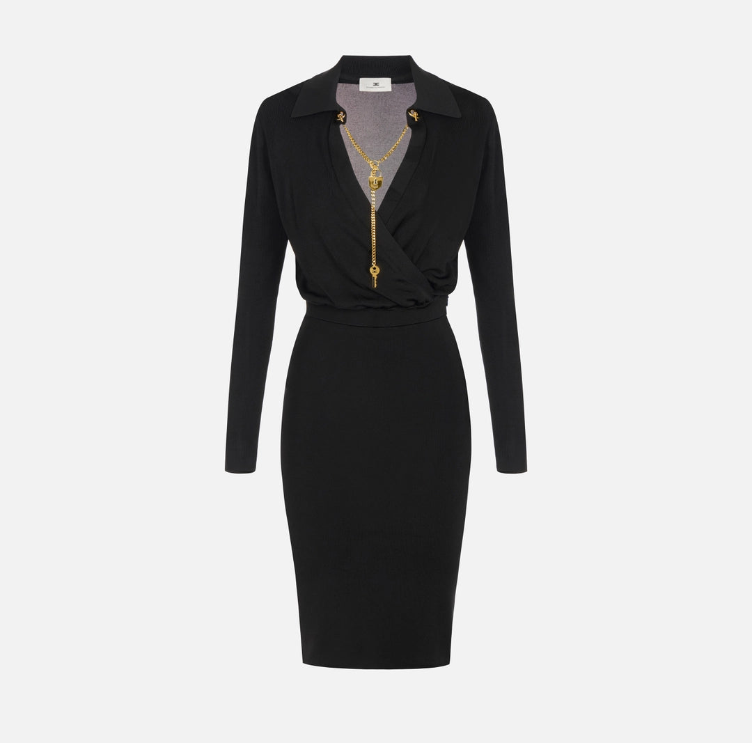 Viscose yarn dress with jewel chain
