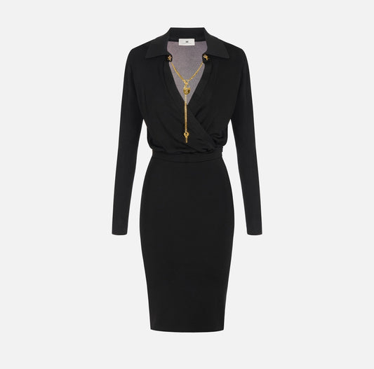 Viscose yarn dress with jewel chain