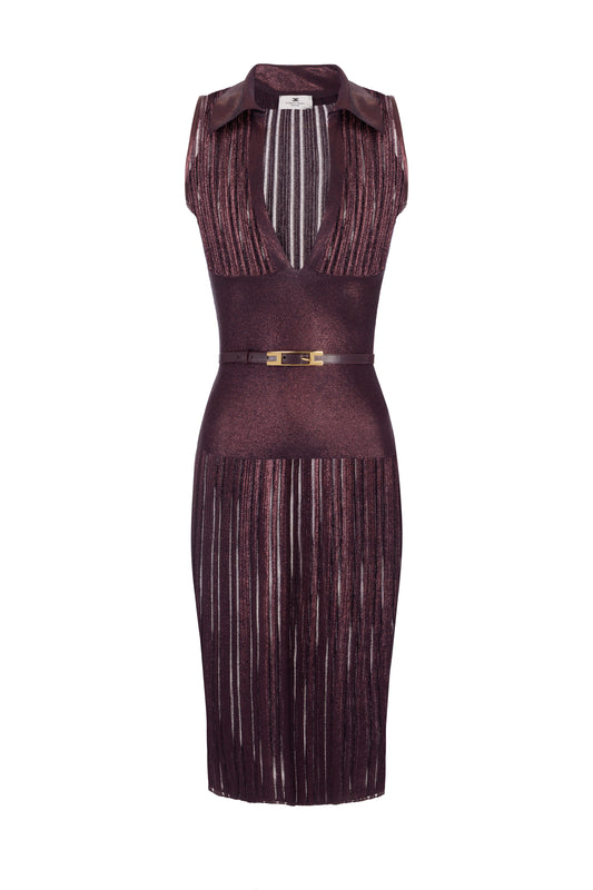 Dress in laminated knit fabric with belt