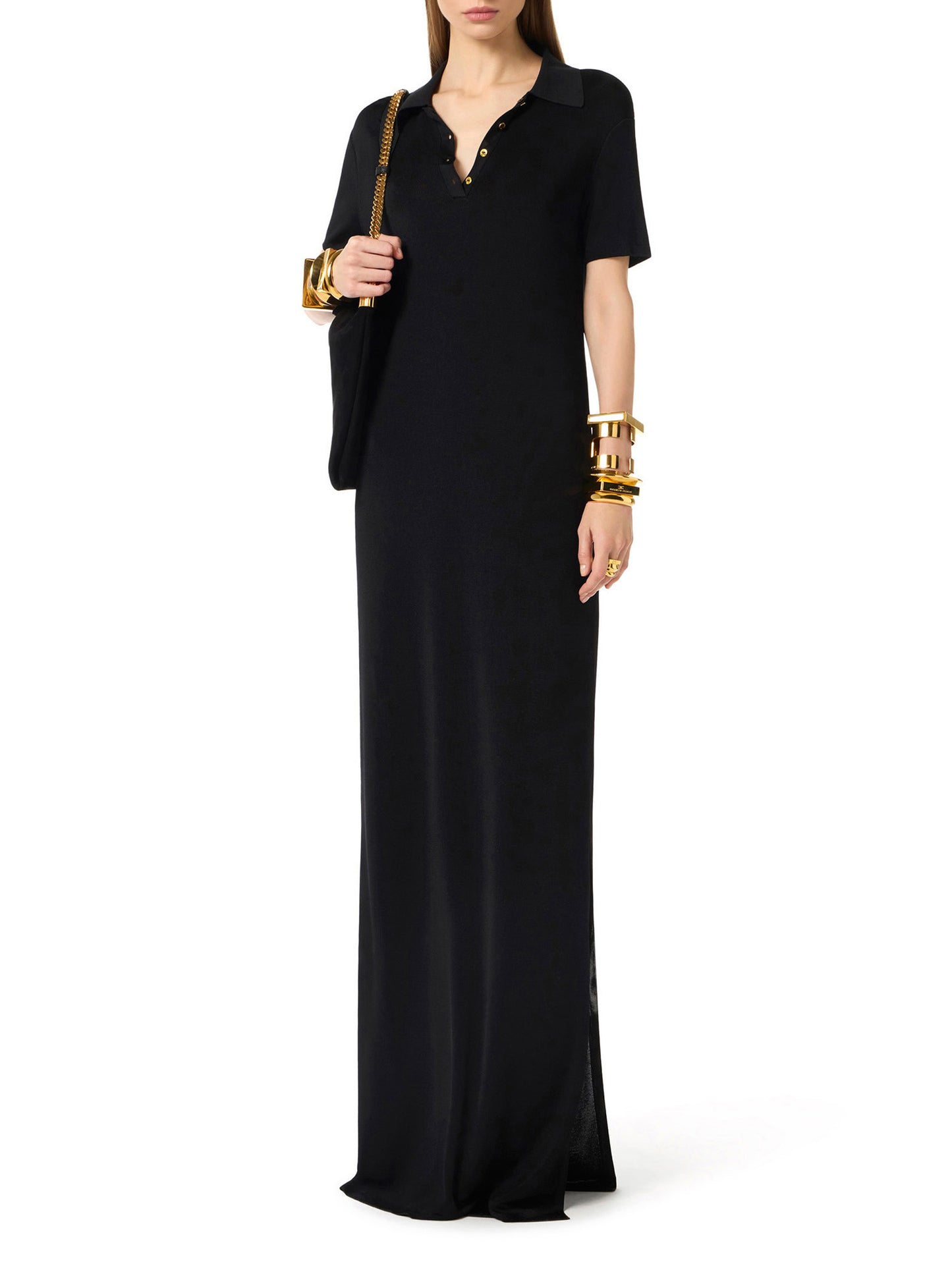 Knit dress with polo-shirt collar