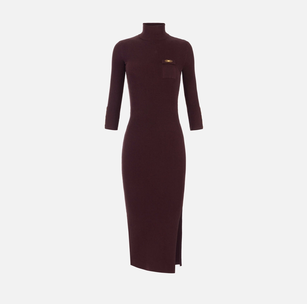 Dress in ribbed knit fabric with breast pocket