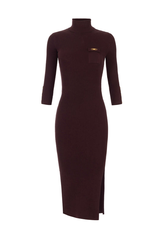 Dress in ribbed knit fabric with breast pocket