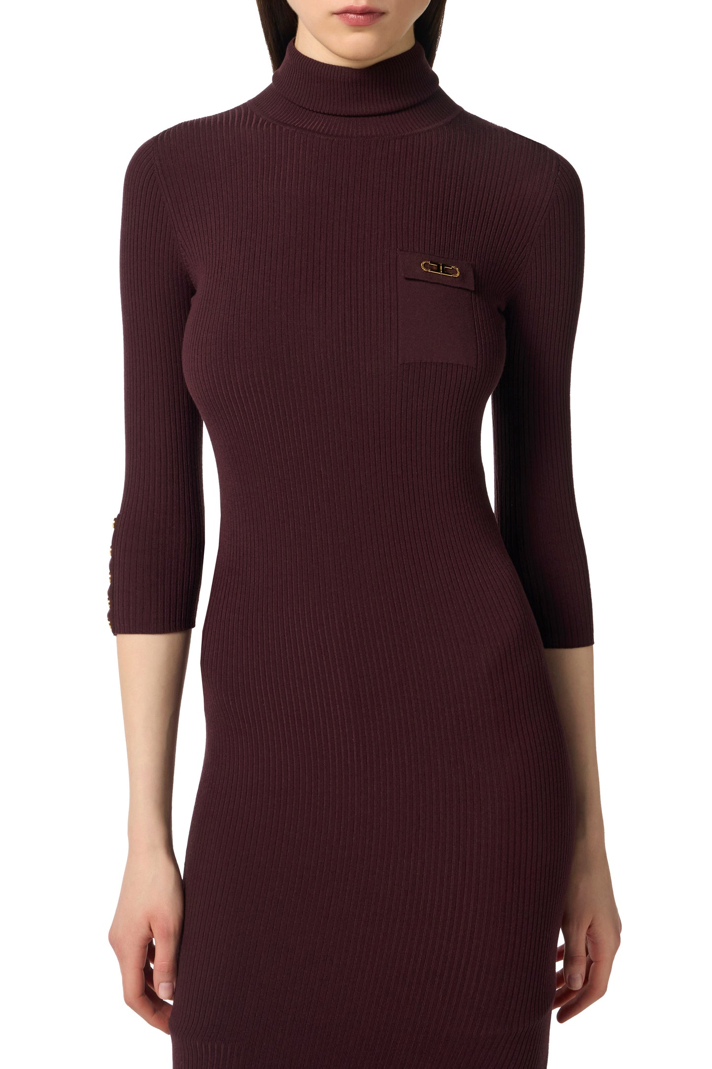 Dress in ribbed knit fabric with breast pocket