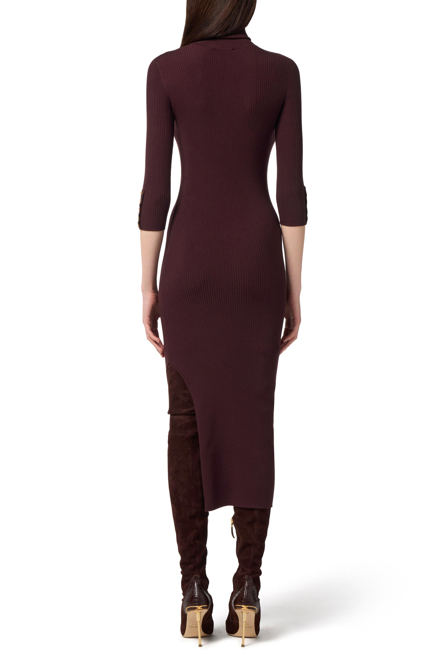 Dress in ribbed knit fabric with breast pocket