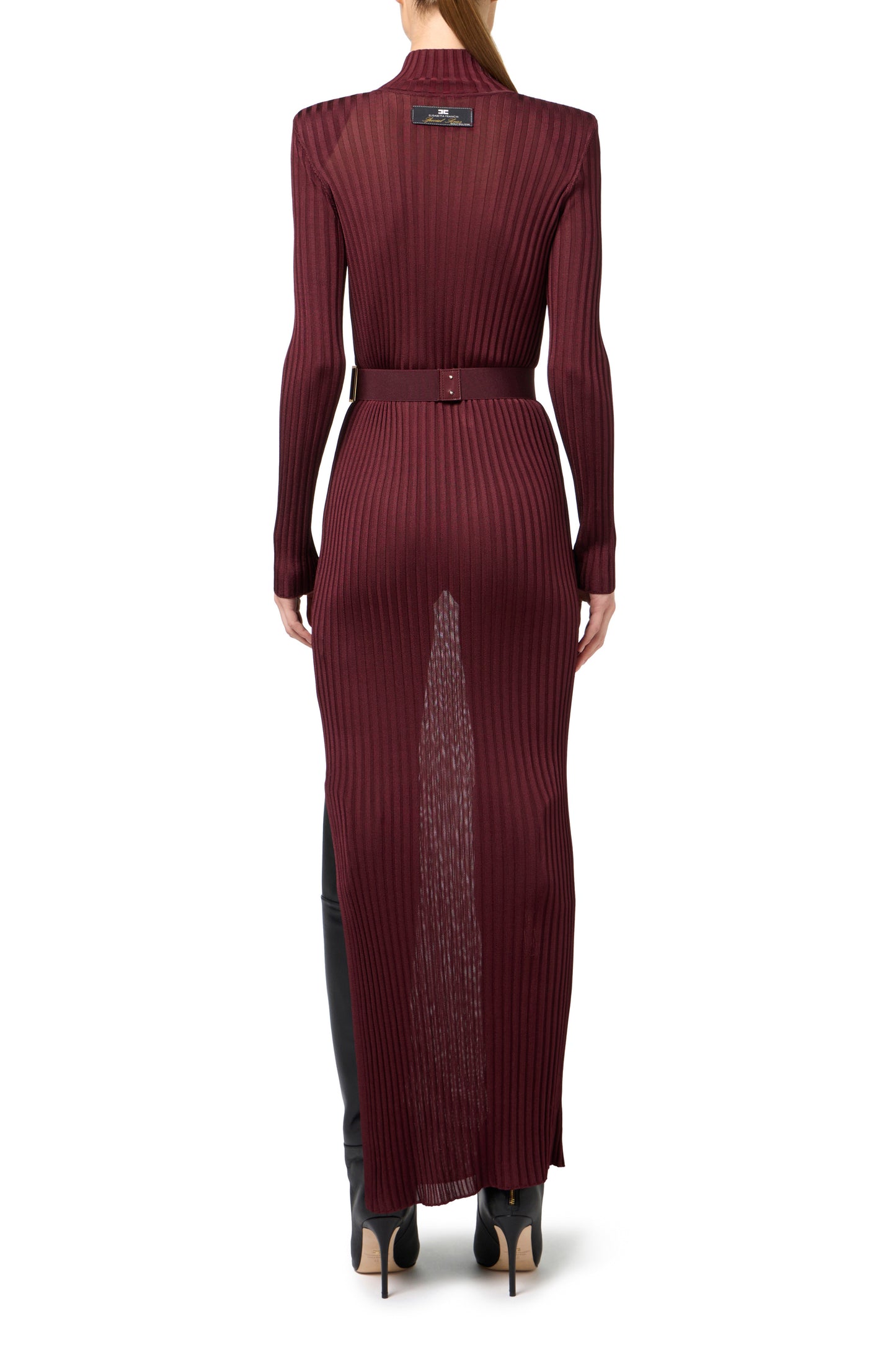 Turtleneck dress in ribbed shiny viscose fabric with belt