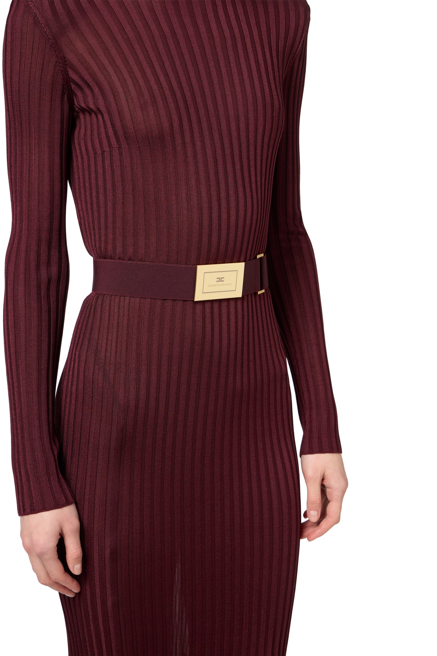 Turtleneck dress in ribbed shiny viscose fabric with belt