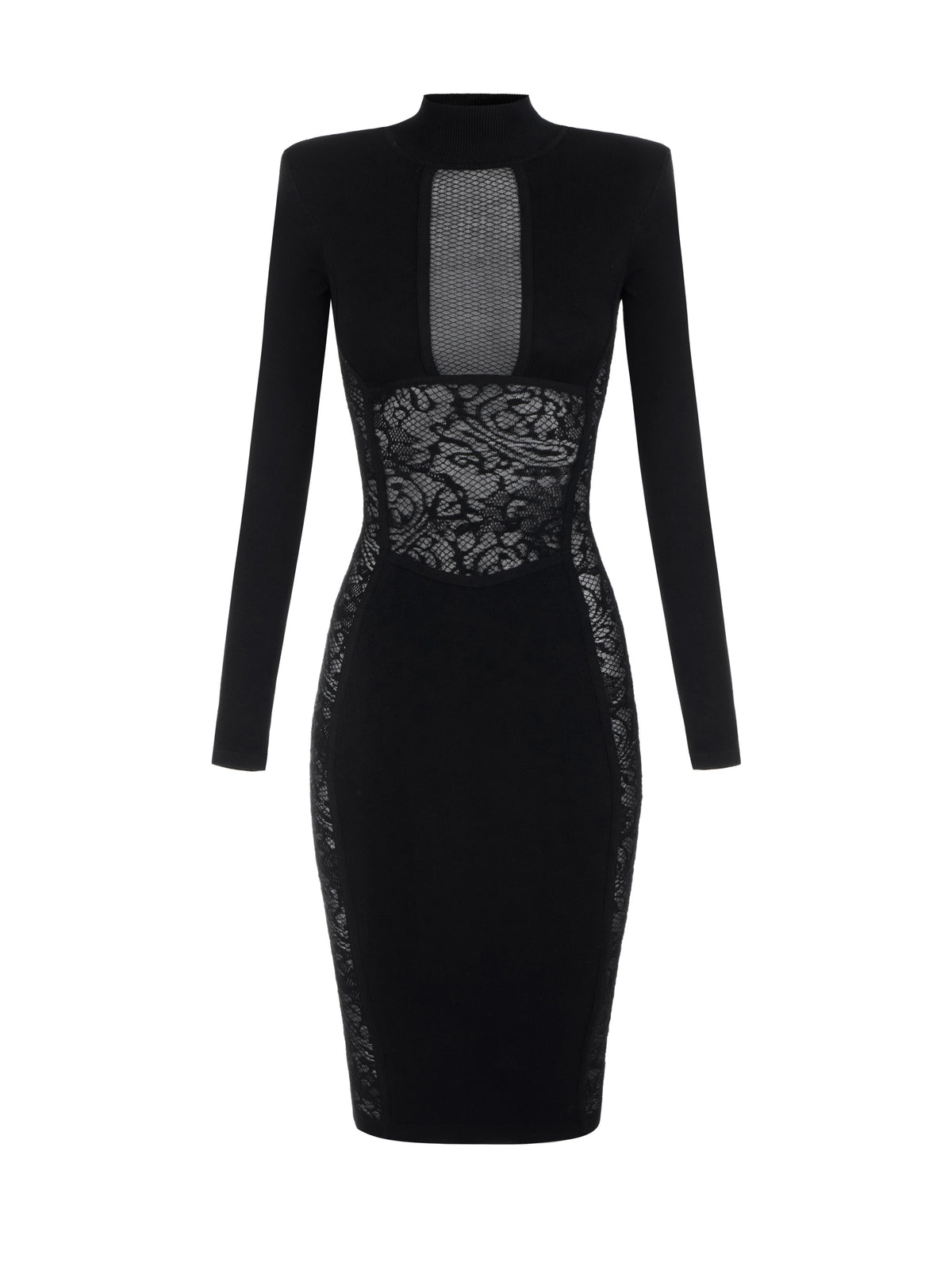 Dress in knit and lace fabric